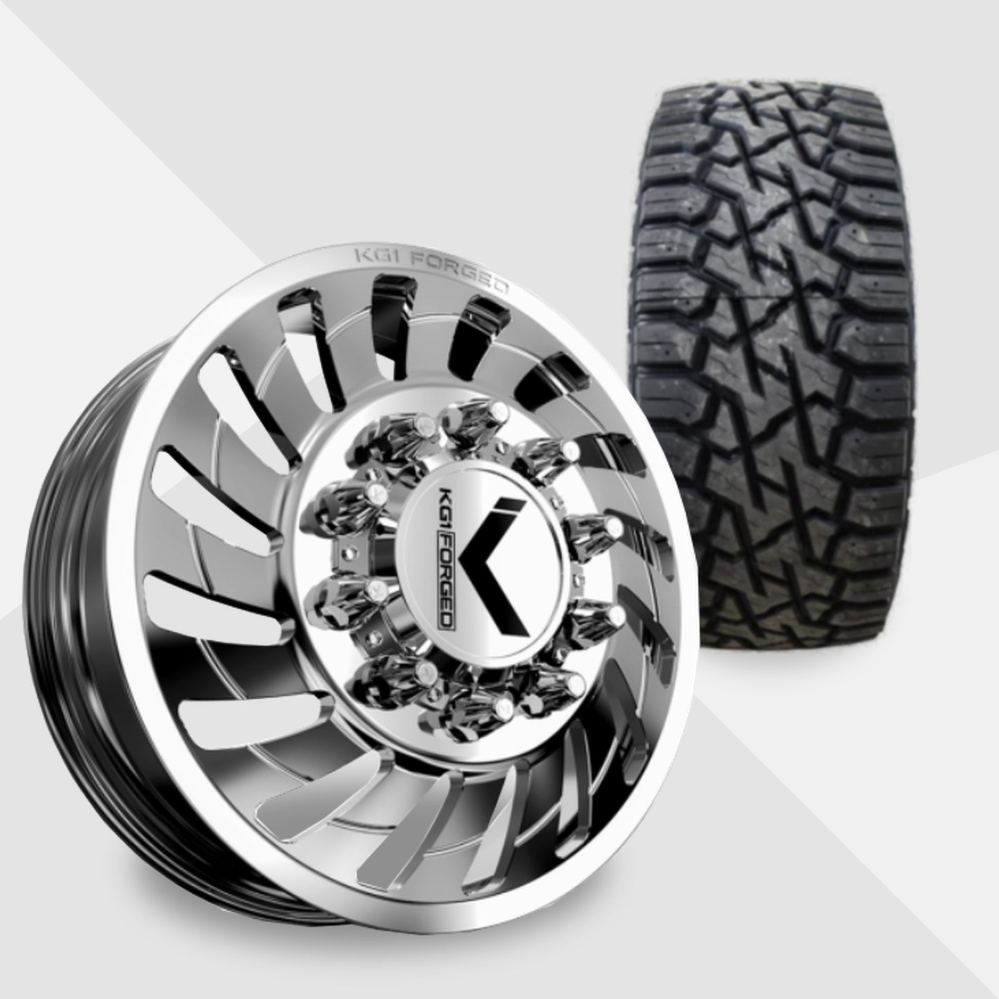 KG1 Razor-KD 22x8.25 Wheels & Venom Power Tires Trail Hunter R/T 35x12.50R22 Tires - 22" Dually Package