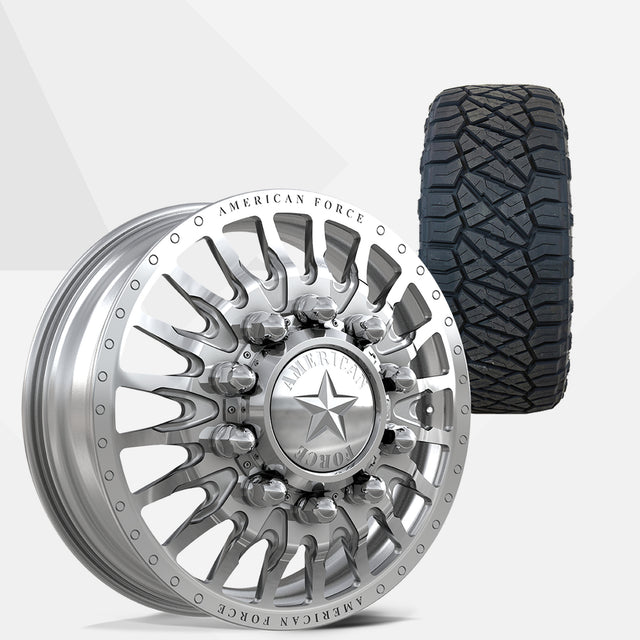 American Force Reactor Polished 22x8.25 Wheels & Nitto Tires Ridge Grappler 295/55R22 Tires - 22" Dually Package