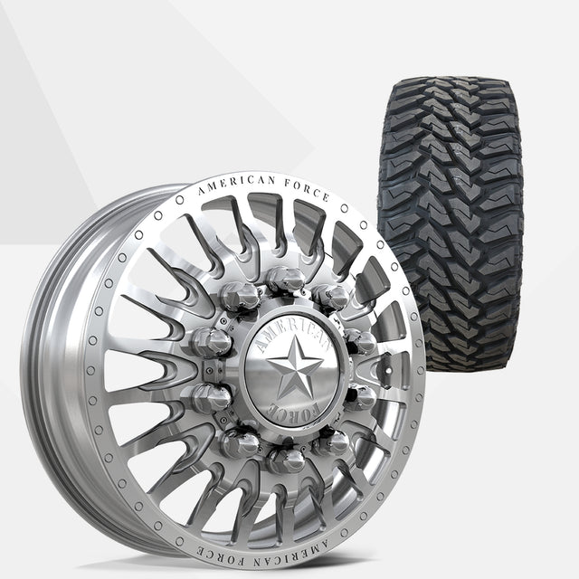 American Force Reactor Polished 24x8.25 Wheels & Venom Power Tires Terra Hunter M/T 35x13.50R24 Tires - 24" Dually Package