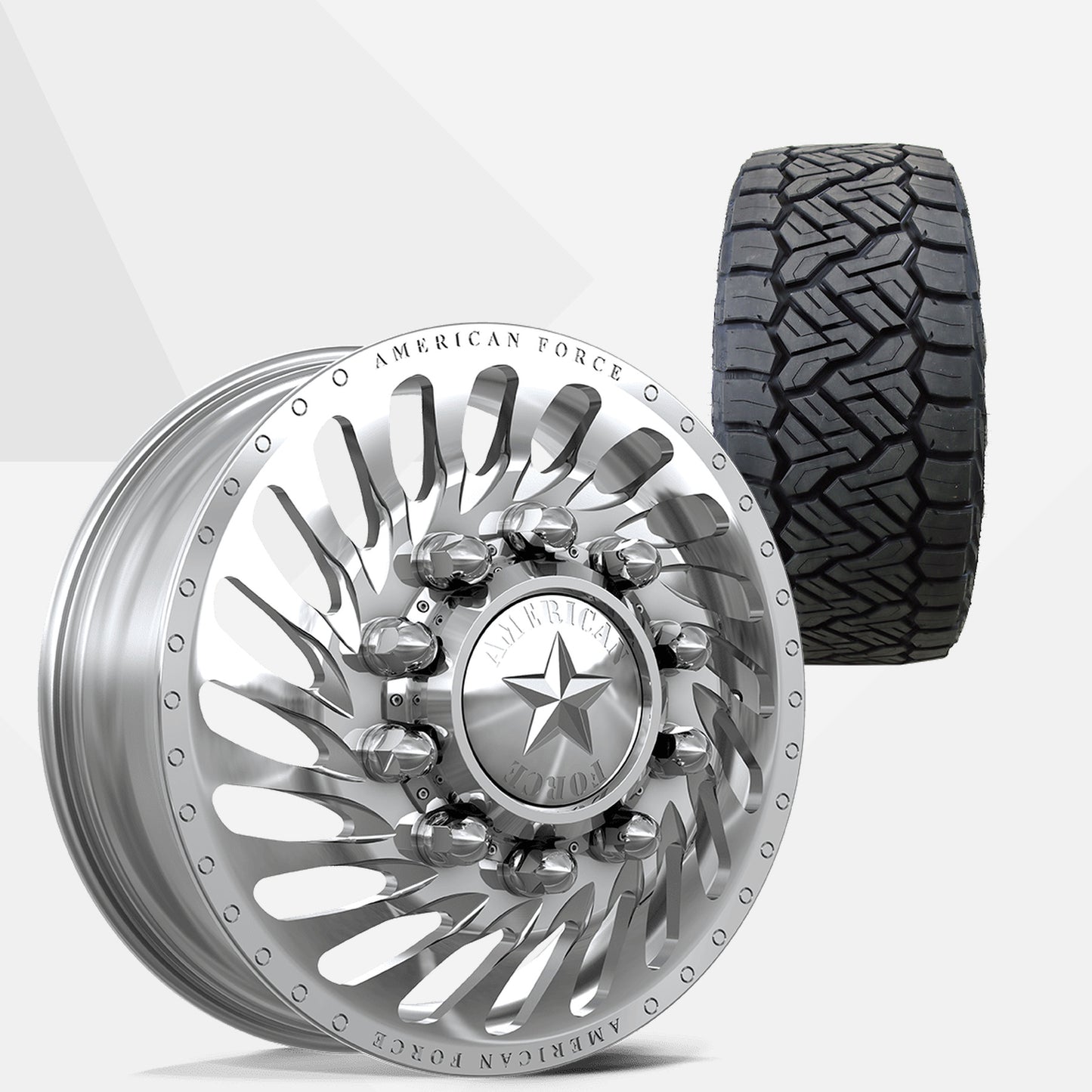 American Force Riptide Polished 24x8.25 Wheels & Nitto Tires Recon Grappler A/T 315/50R24 Tires - 24" Dually Package