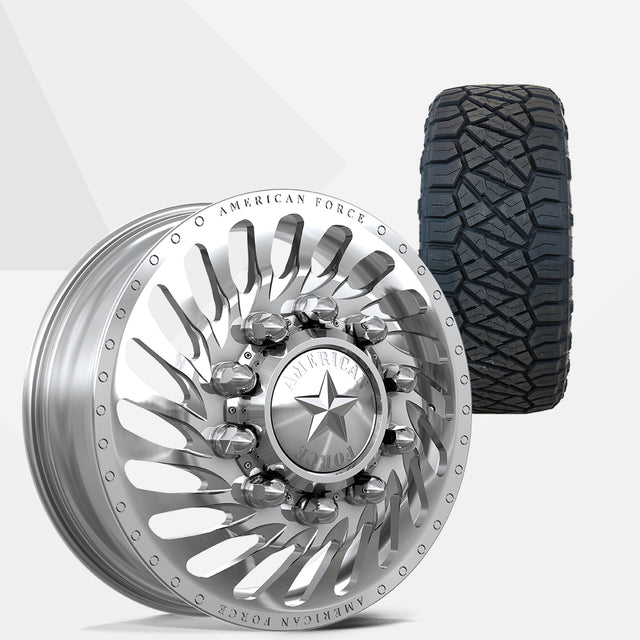 American Force Riptide Polished 22x8.25 Wheels & Nitto Tires Ridge Grappler 315/45R22 Tires - 22" Dually Package