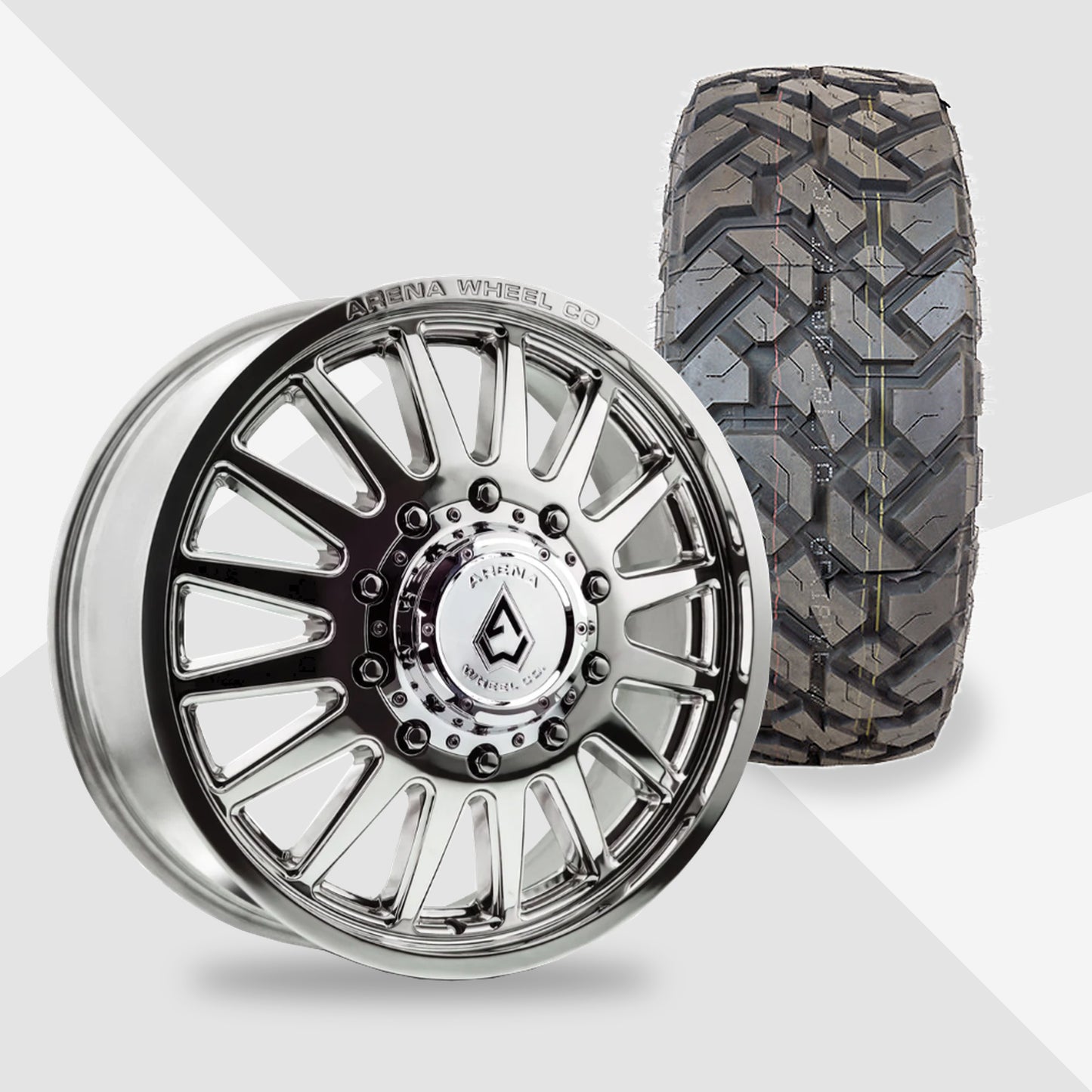 Arena Rival Milled And Polished 20x8.25 Fuel Tires Gripper X/T 35x12.50R20 20" Dually Package