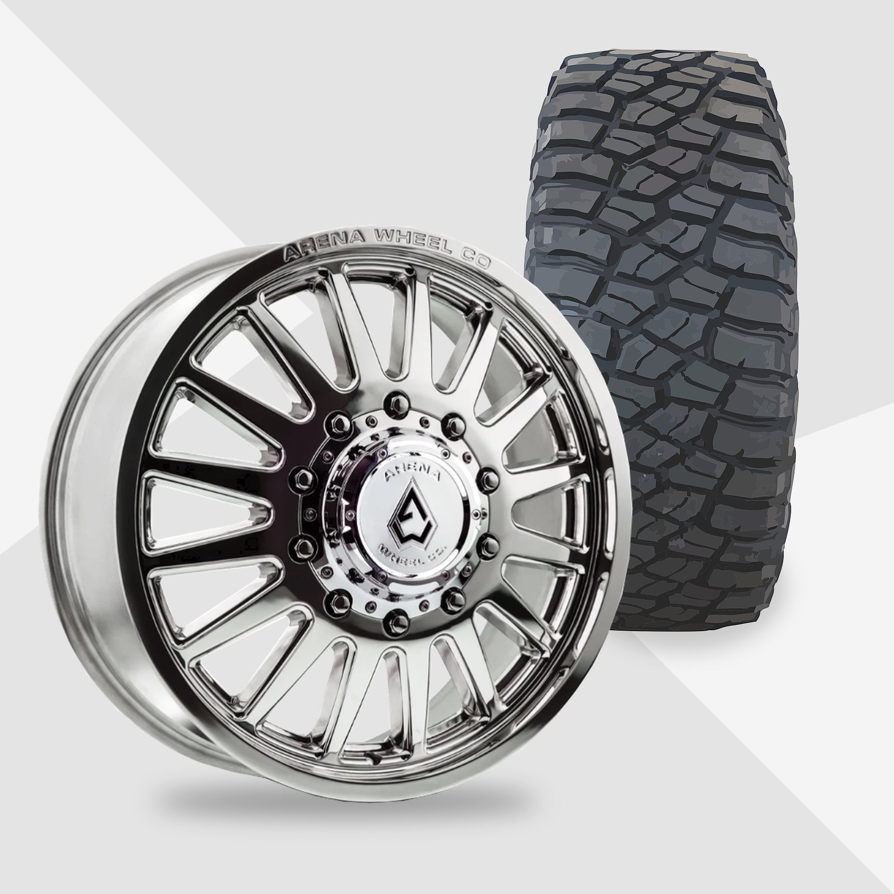 Arena Rival Milled And Polished 20x8.25 BF Goodrich Tires Mud Terrain T/A KM3 35x12.50R20 20" Dually Package