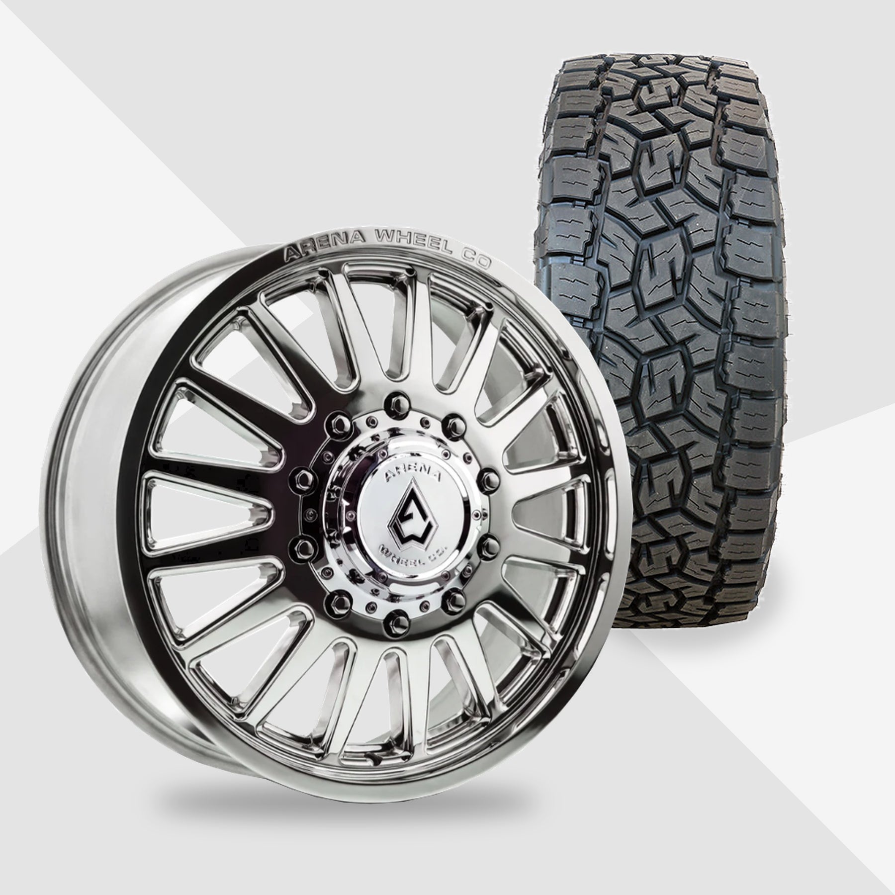 Arena Rival Milled And Polished 20x8.25 Toyo Tires Open Country A/T III 35x12.50R20 20" Dually Package