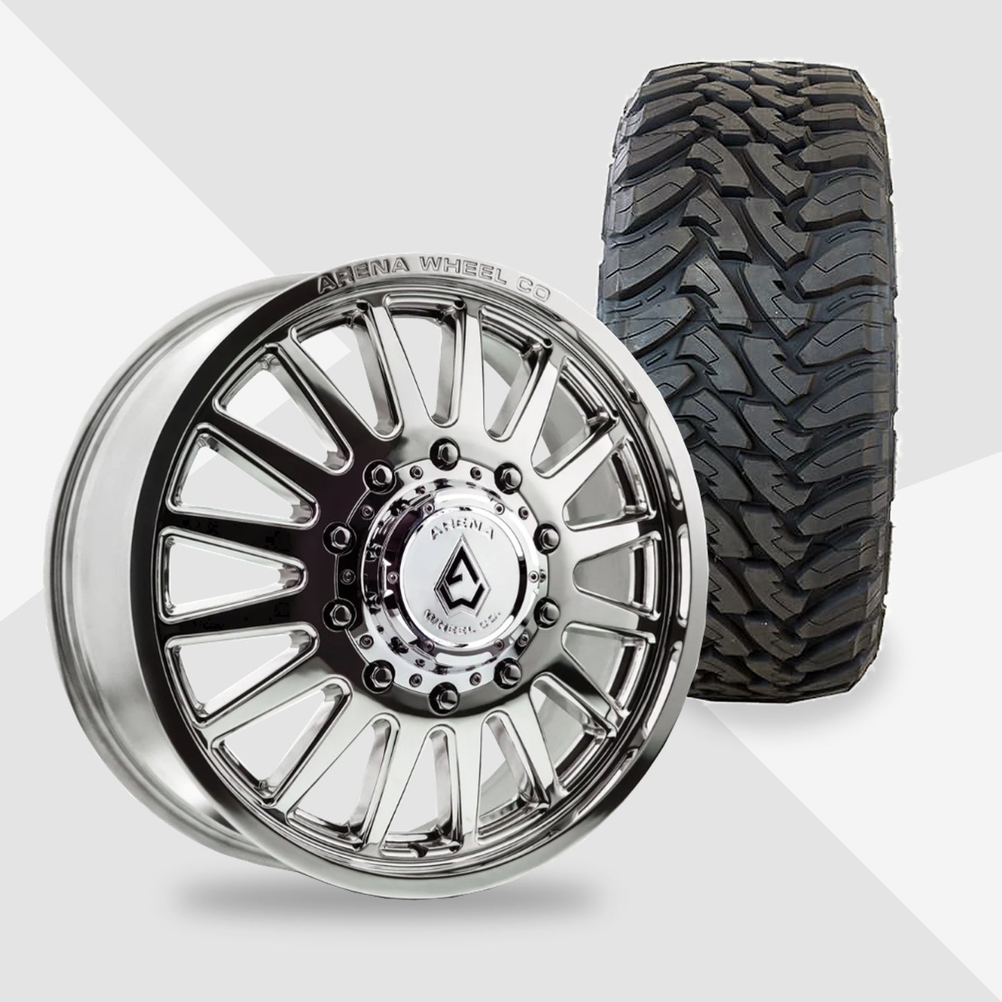 Arena Rival Milled And Polished 20x8.25 Toyo Tires Open Country M/T 35x12.50R20 20" Dually Package