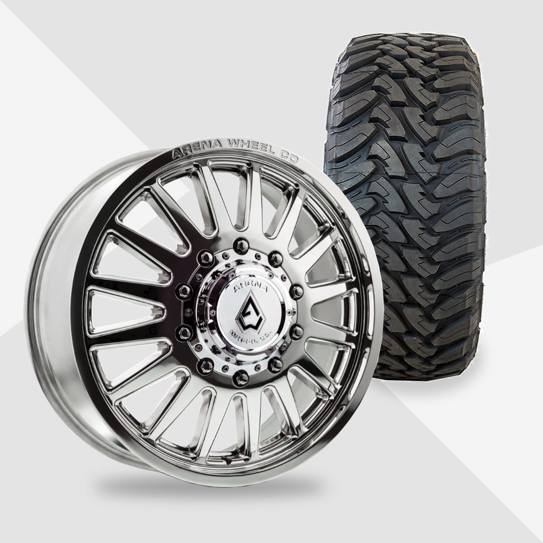 Arena Rival Milled And Polished 20x8.25 Toyo Tires Open Country M/T 35x12.50R20 20" Dually Package