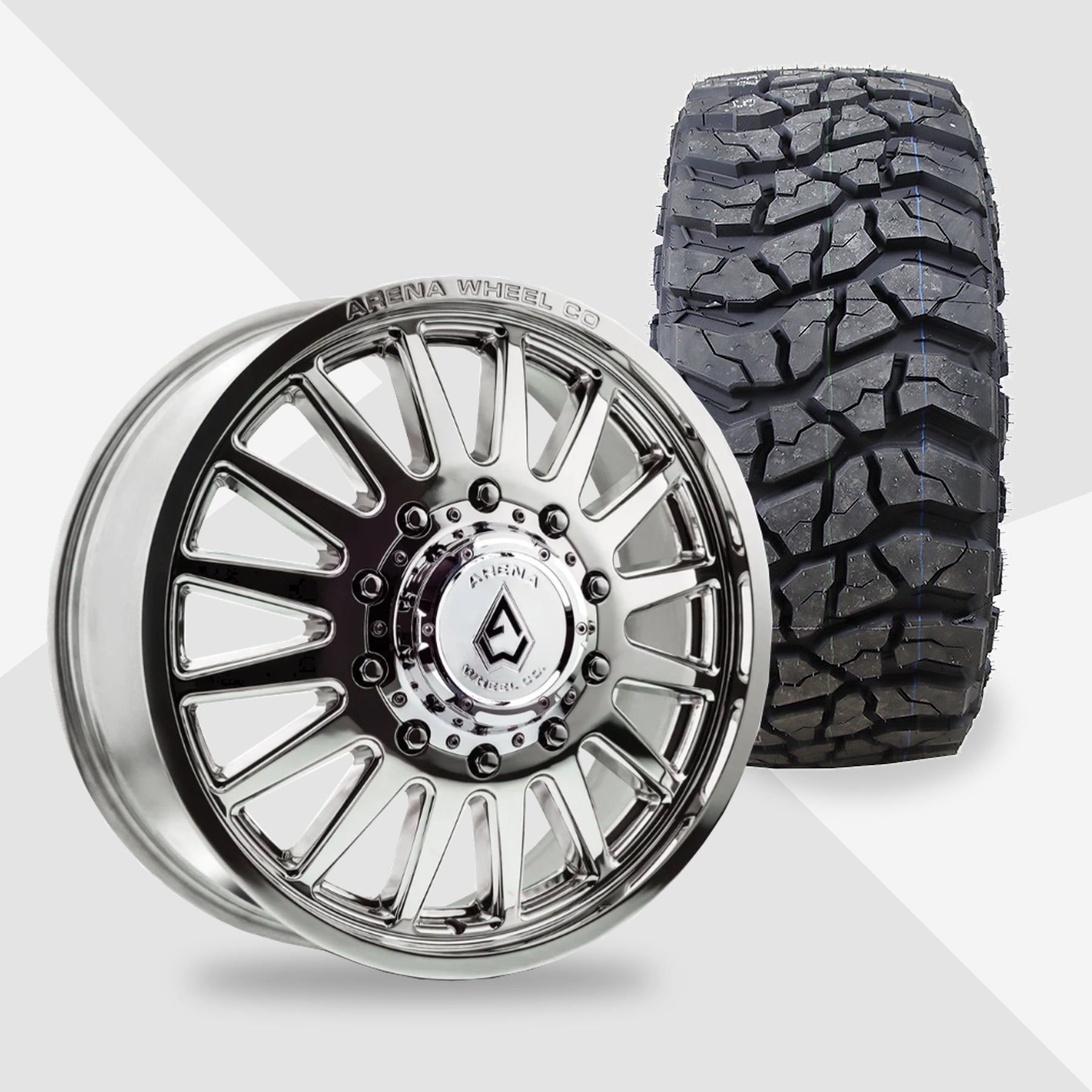 Arena Rival Milled And Polished 20x8.25 Venom Power Tires Swampthing M/T 35x12.50R20 20" Dually Package