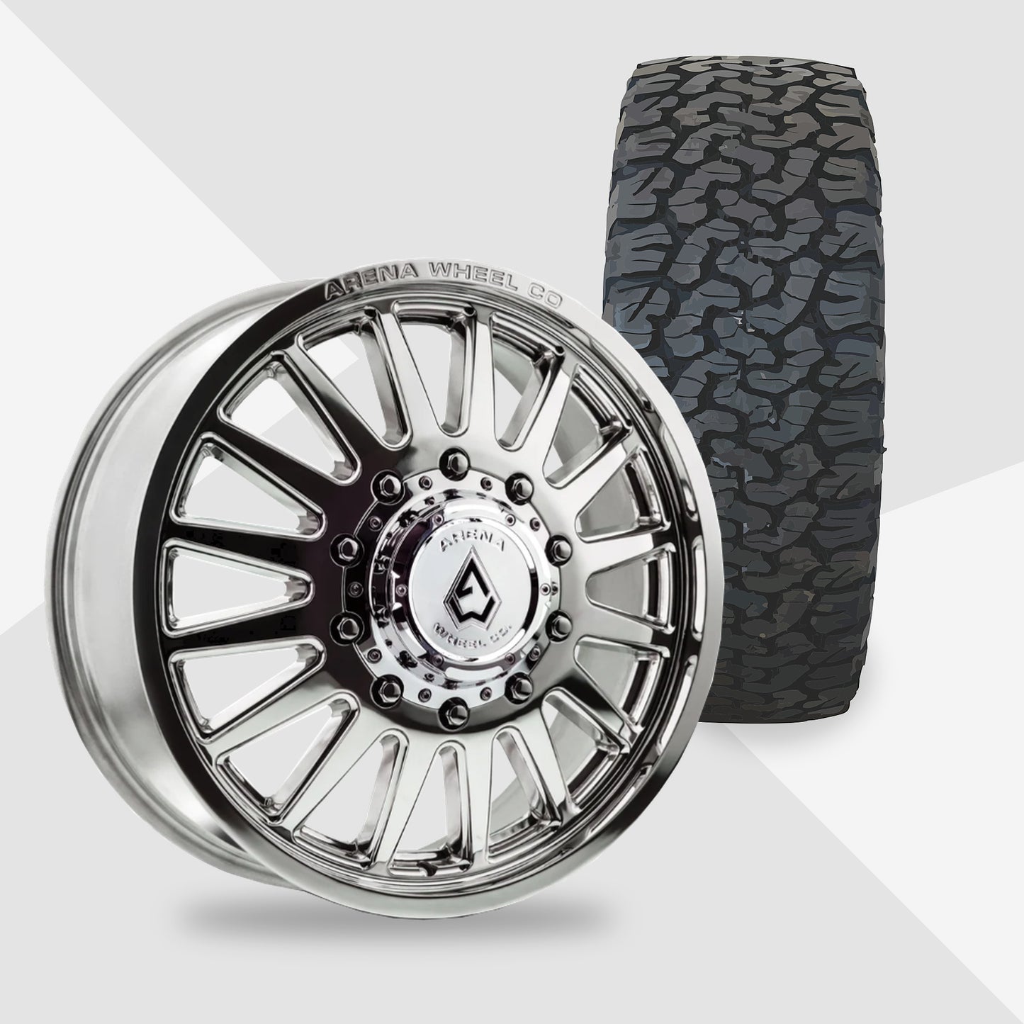 Arena Rival Milled And Polished 20x8.25 BF Goodrich Tires T/A KO2 A/T 35x12.50R20 20" Dually Package