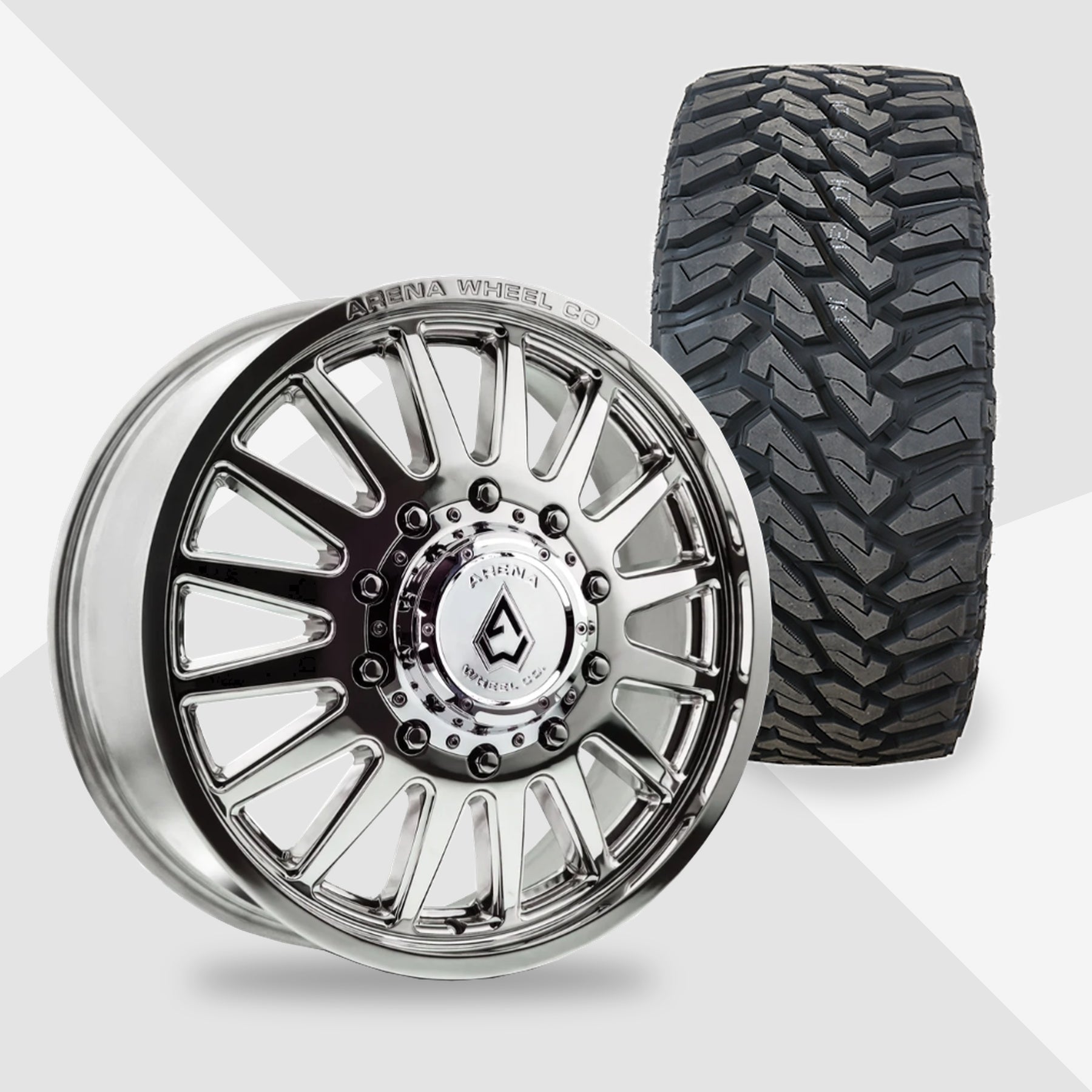 Arena Rival Milled And Polished 20x8.25 Venom Power Tires Terra Hunter M/T 35x12.50R20 20" Dually Package