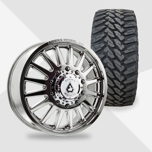 Arena Rival Milled And Polished 20x8.25 Venom Power Tires Terra Hunter M/T 35x12.50R20 20" Dually Package