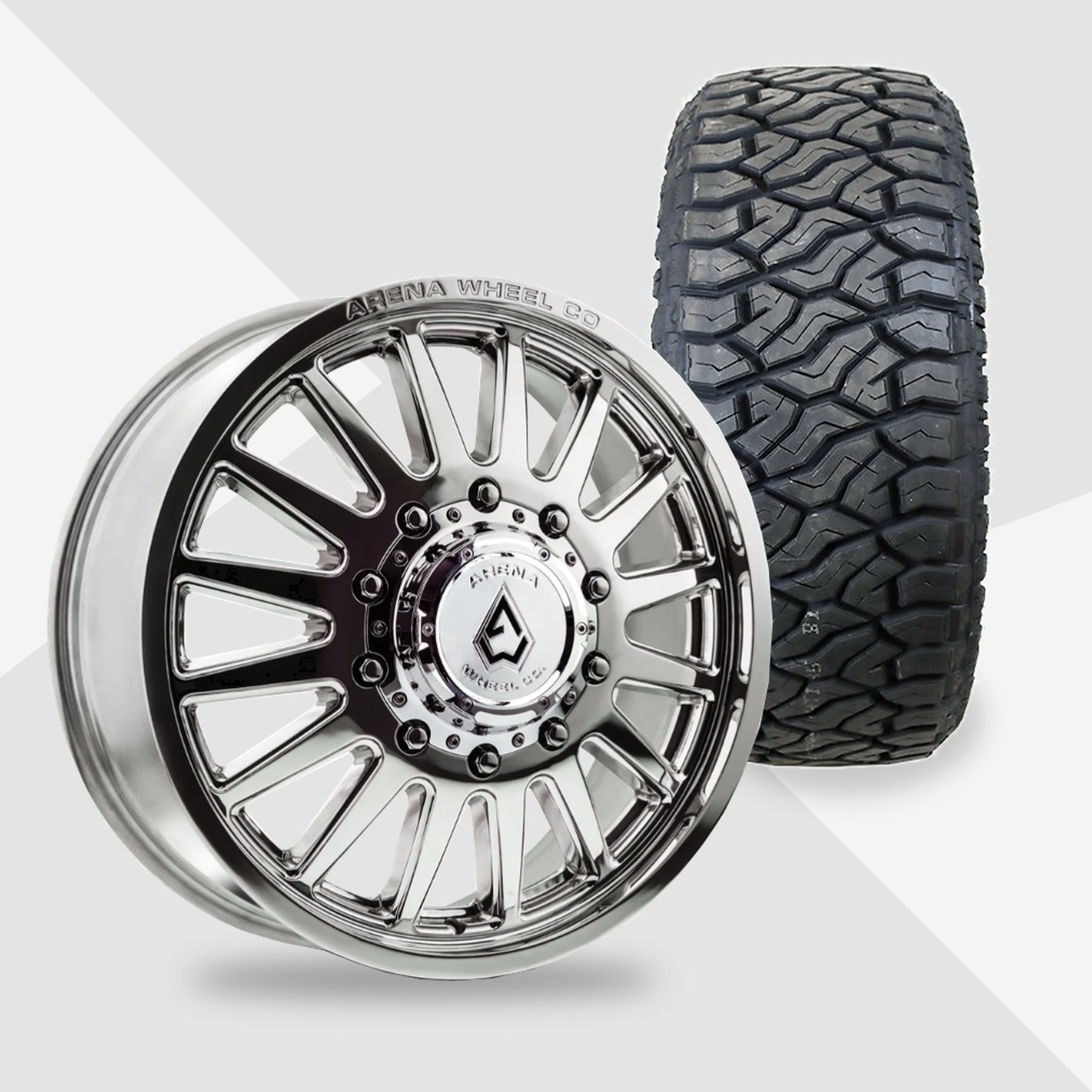 Arena Rival Milled And Polished 20x8.25 Venom Power Tires Terra Hunter R/T Plus 35x12.50R20 20" Dually Package