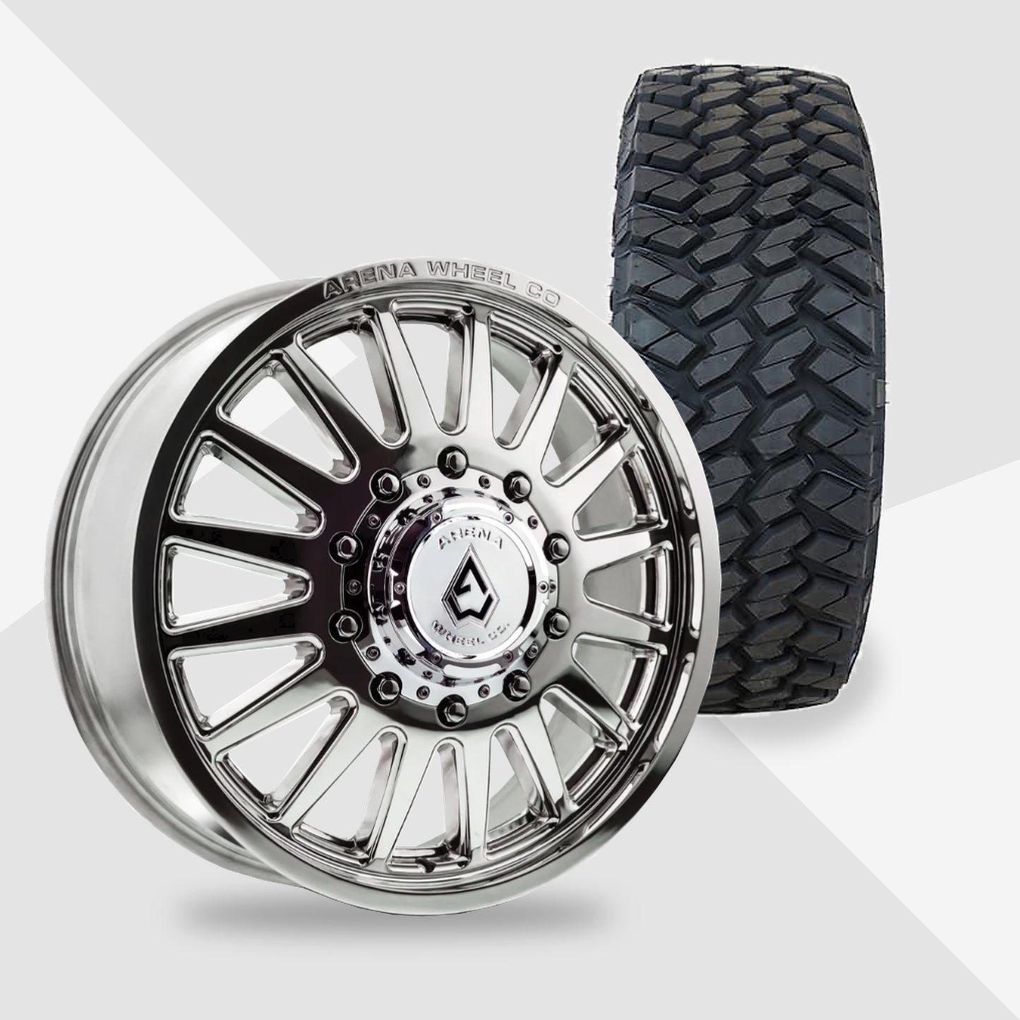 Arena Rival Milled And Polished 20x8.25 Nitto Tires Trail Grappler M/T 35x12.50R20 20" Dually Package