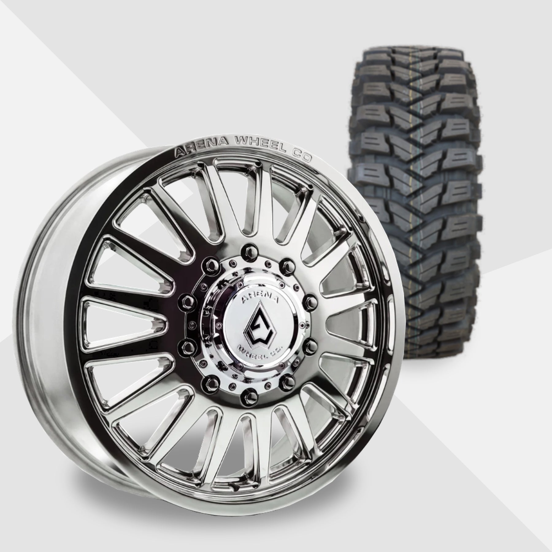 Arena Rival Milled And Polished 20x8.25 Maxxis Tires Trepador M8060 35x12.50R20 20" Dually Package