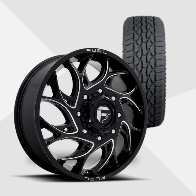Fuel Offroad Runner Dually Gloss Black Milled 20x8.25 Wheels & Atturo Tires Trail Blade ATS 285/60R20 Tires - 20" Dually Package