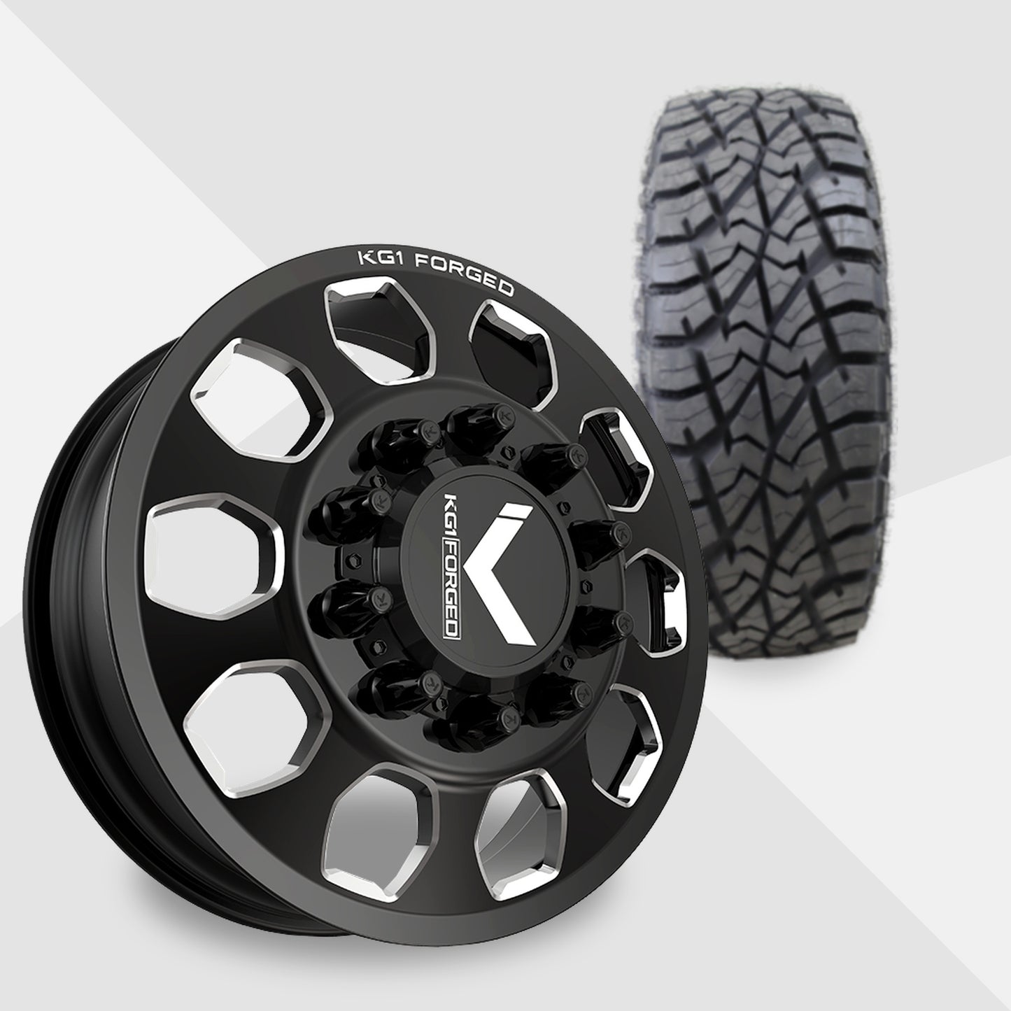 KG1 Sarge-KD 22x8.25 Wheels & AMP Tires Terrain Attack R/T 35x12.50R22 Tires - 22" Dually Package