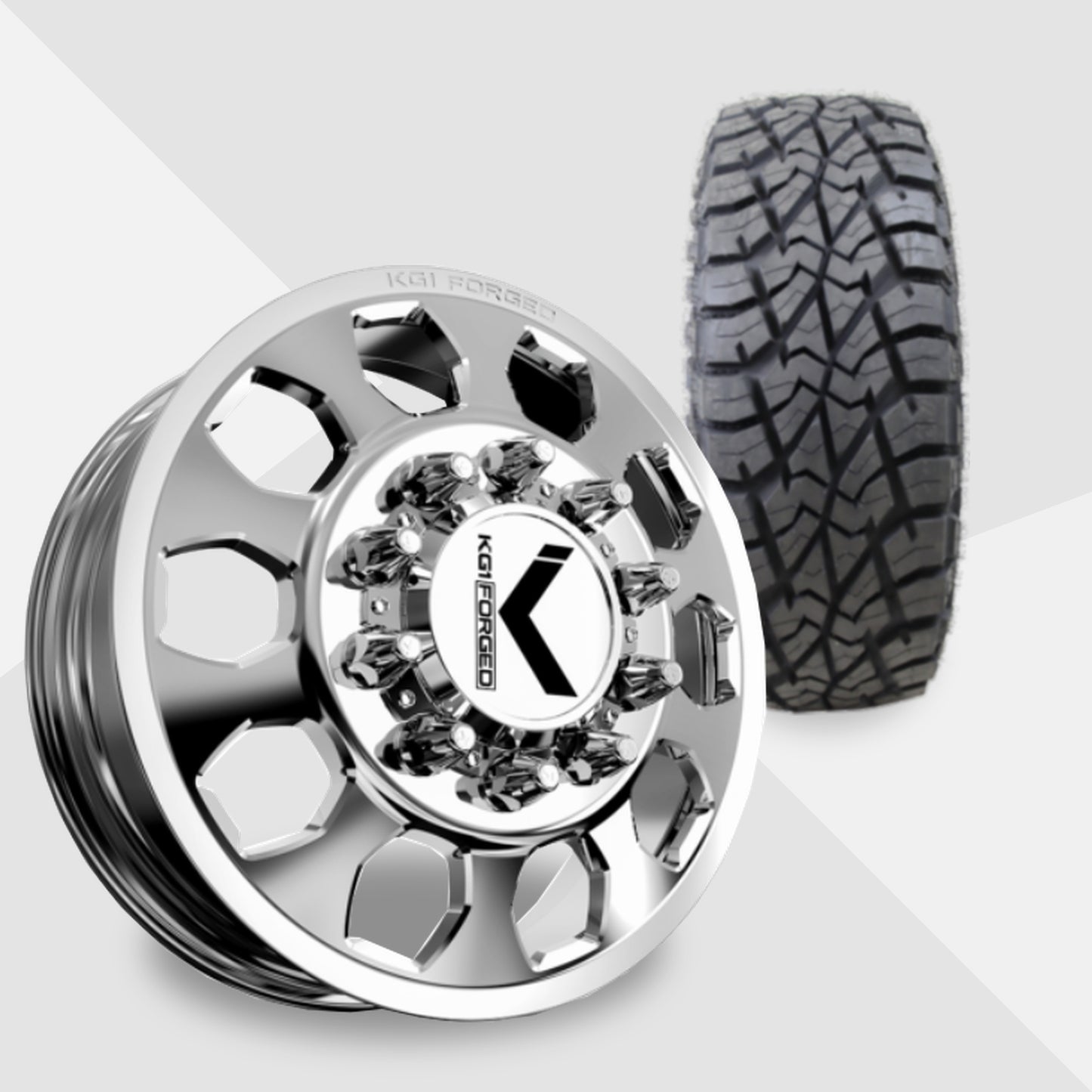 KG1 Sarge-KD 22x8.25 Wheels & AMP Tires Terrain Attack R/T 35x12.50R22 Tires - 22" Dually Package