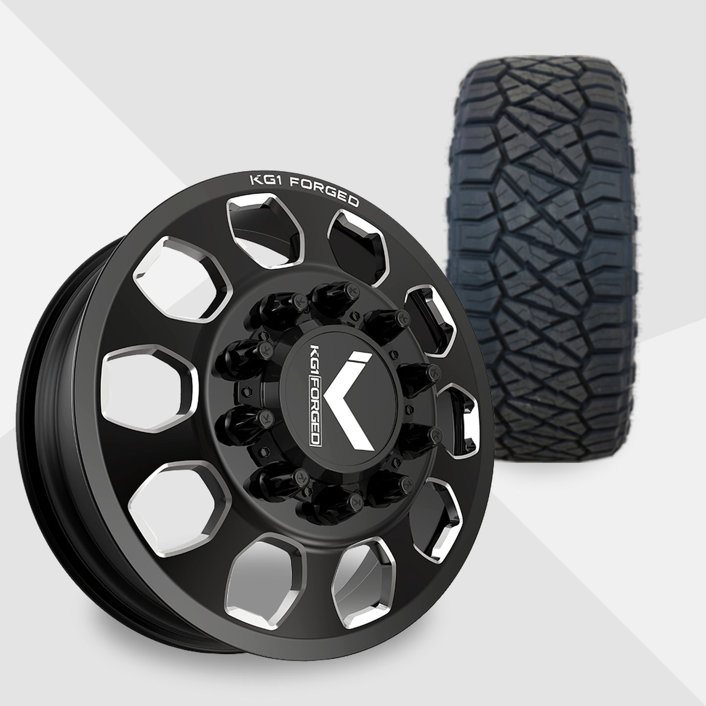 KG1 Sarge-KD 22x8.25 Wheels & Nitto Tires Ridge Grappler 35x12.50R22 Tires - 22" Dually Package
