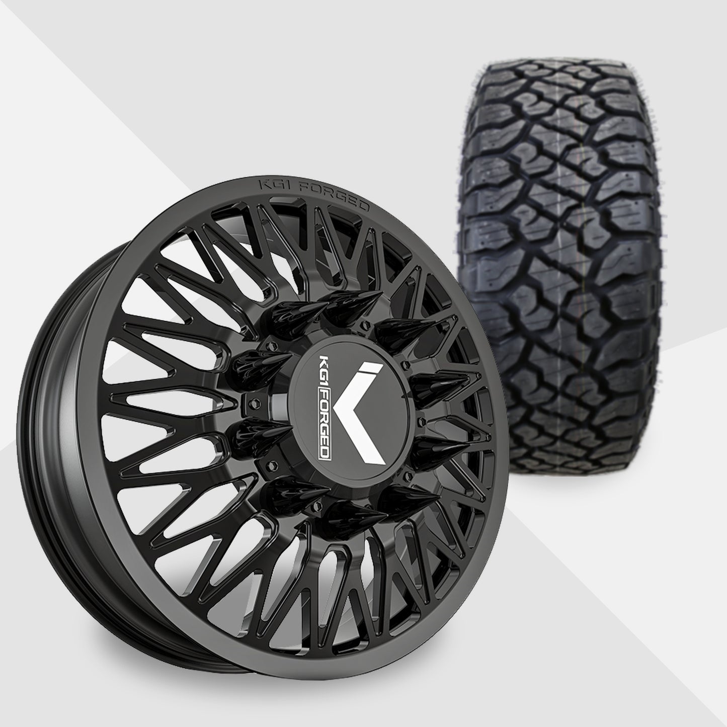 KG1 Seismic-KD 24x8.25 Wheels & Kenda Tires Klever R/T 35x12.50R24 Tires - 24" Dually Package