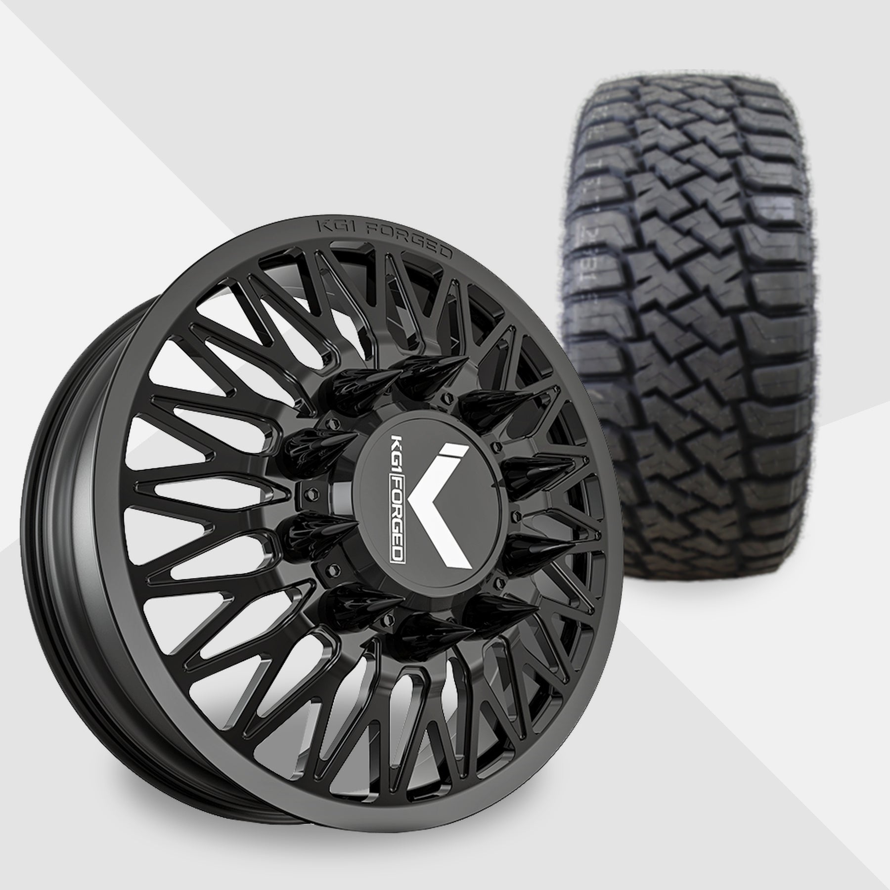 KG1 Seismic-KD 24x8.25 Wheels & LandSpider Tires Wildtraxx R/T 37x13.50R24 Tires - 24" Dually Package