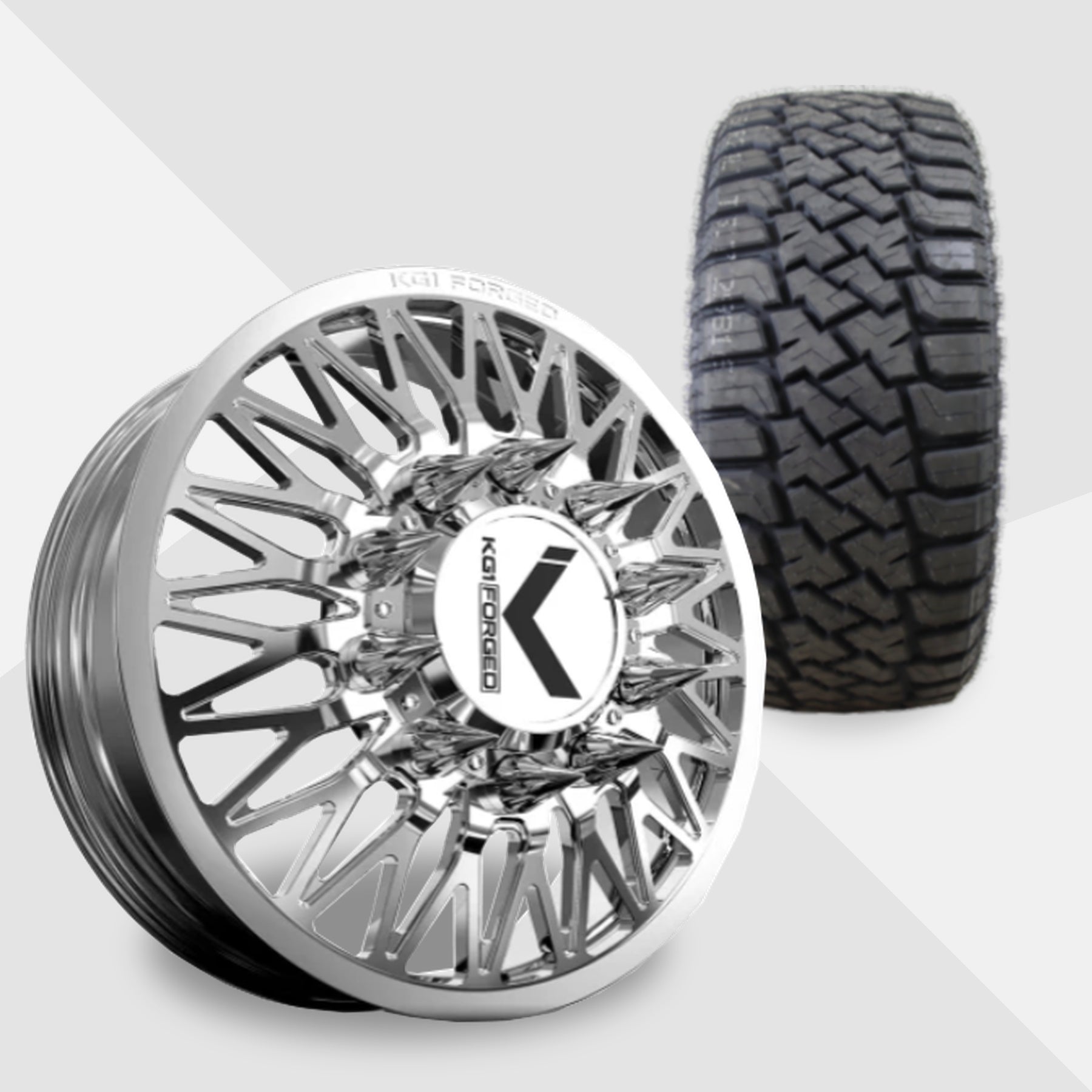 KG1 Seismic-KD 24x8.25 Wheels & LandSpider Tires Wildtraxx R/T 37x13.50R24 Tires - 24" Dually Package