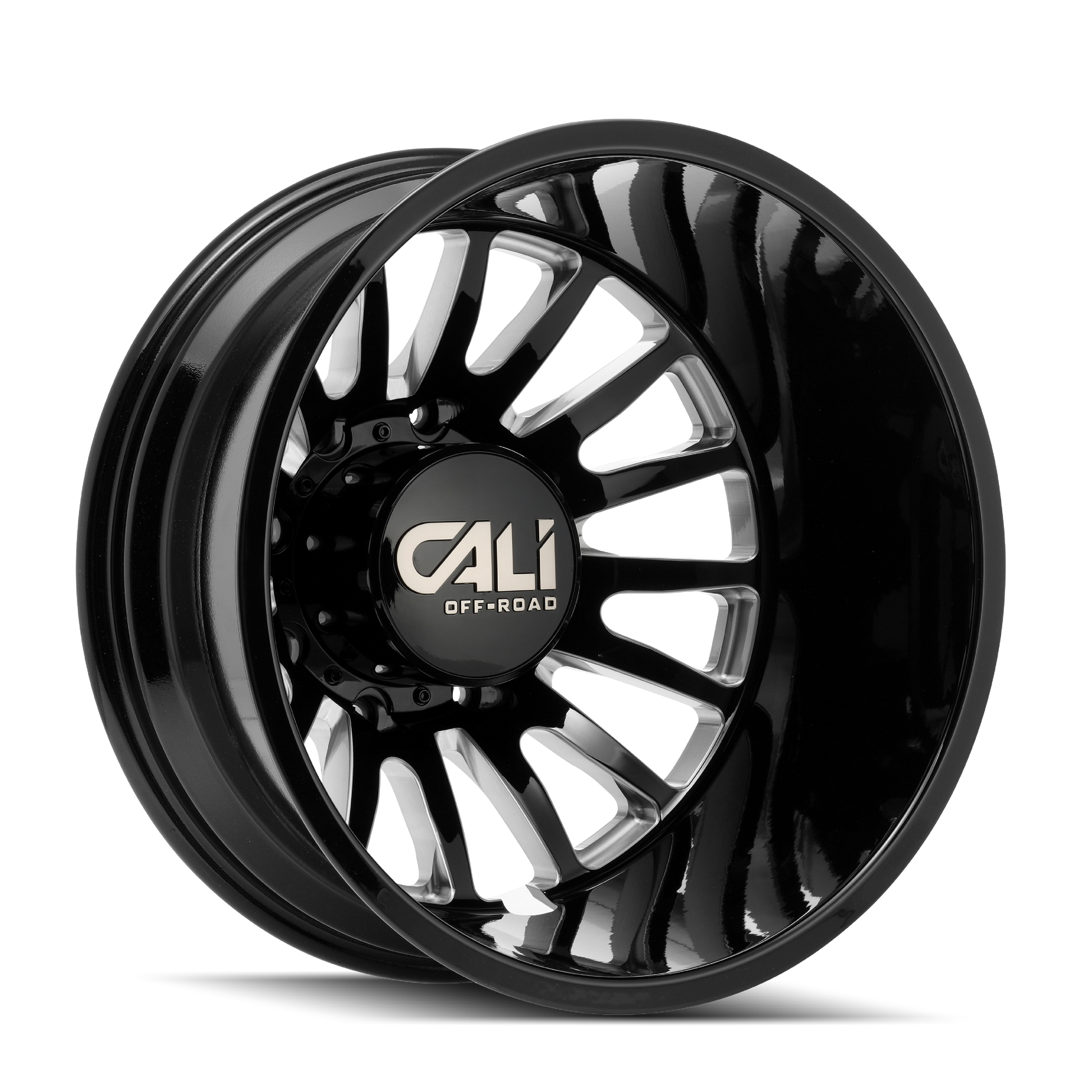 Cali Offroad Summit Dually Gloss Black with Milled Spokes 20x8.25 Wheels & Venom Power Tires Trail Hunter R/T 275/55R20 Tires - 20" Dually Package