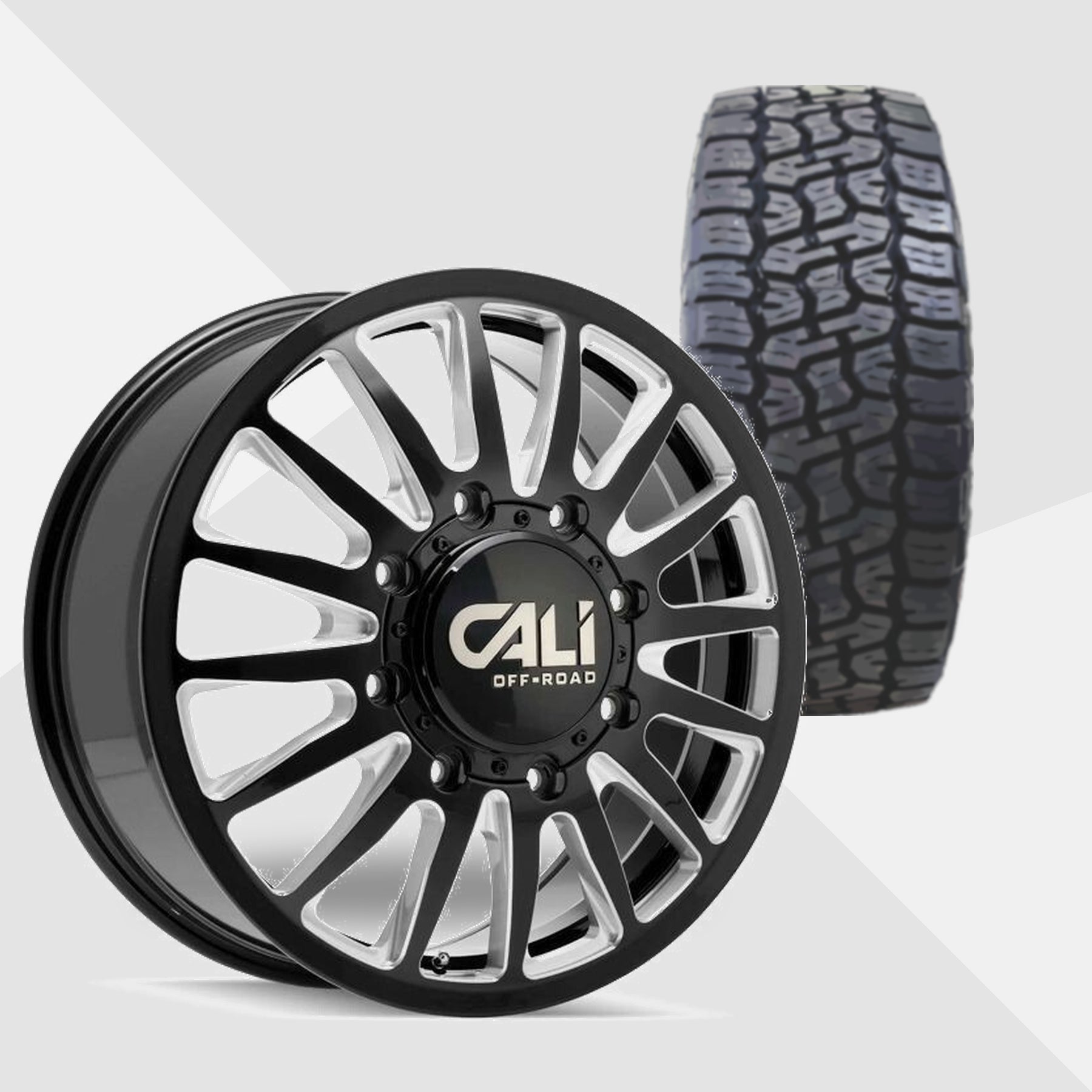 Cali Offroad Summit Dually Gloss Black with Milled Spokes 20x8.25 Wheels & Nitto Tires Terra Grappler G3 265/60R20 Tires - 20" Dually Package