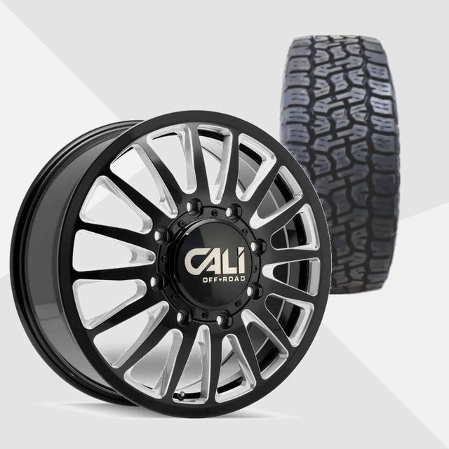 Cali Offroad Summit Dually Gloss Black with Milled Spokes 20x8.25 Wheels & Nitto Tires Terra Grappler G3 265/60R20 Tires - 20" Dually Package