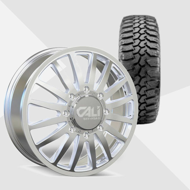 Cali Offroad Summit Dually Polished with Milled Spokes 20x8.25 Wheels & Maxxis Tires Bighorn M/T 762 275/65R20 Tires - 20" Dually Package
