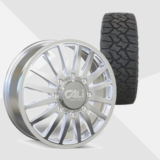 Cali Offroad Summit Dually Polished with Milled Spokes 20x8.25 Wheels & Nitto Tires Exo Grappler AWT 35x11.50R20 Tires - 20" Dually Package