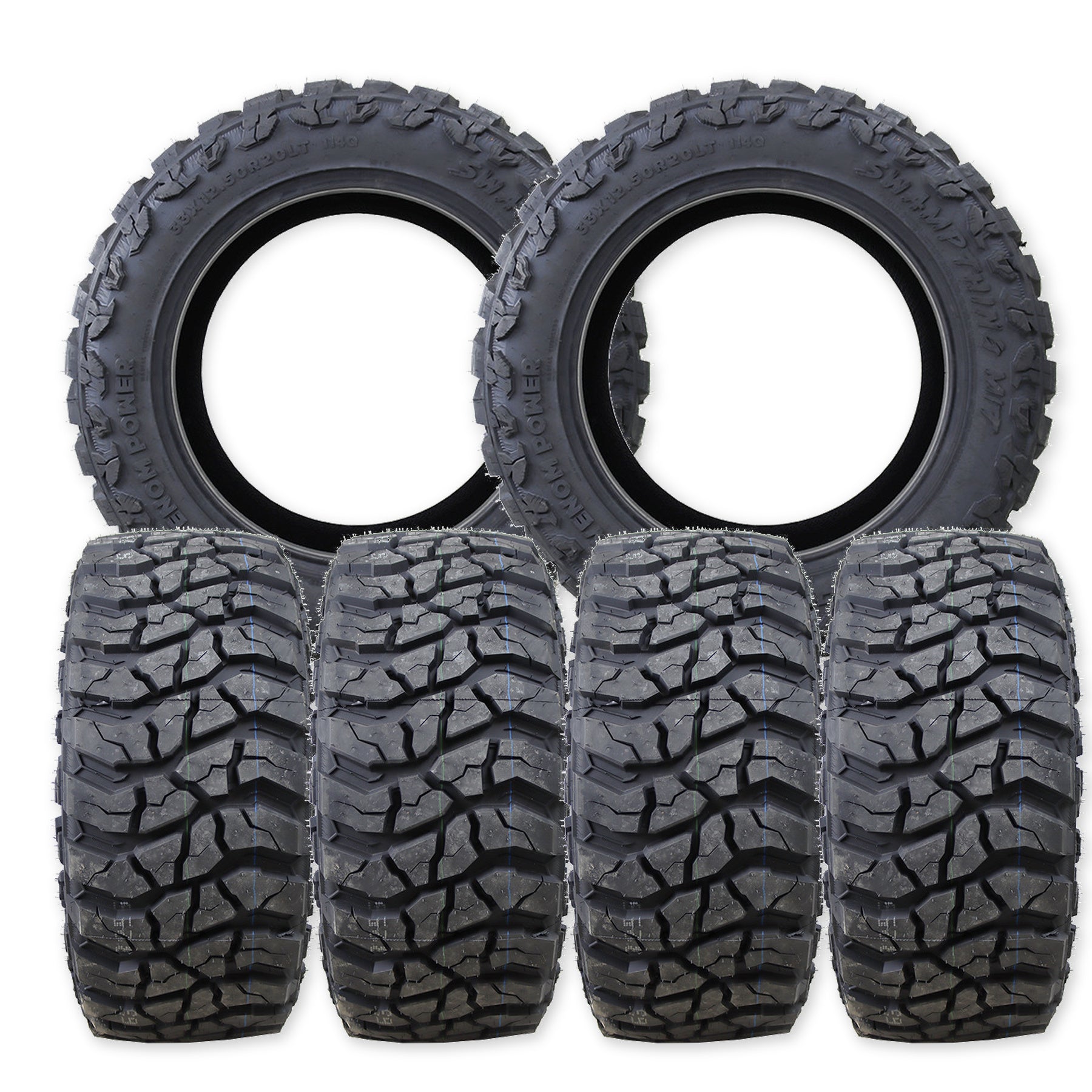 American Force Classic Gloss Black Milled 22x8.25 Venom Power Tires Swampthing M/T 33x12.50R22 22" Dually Package