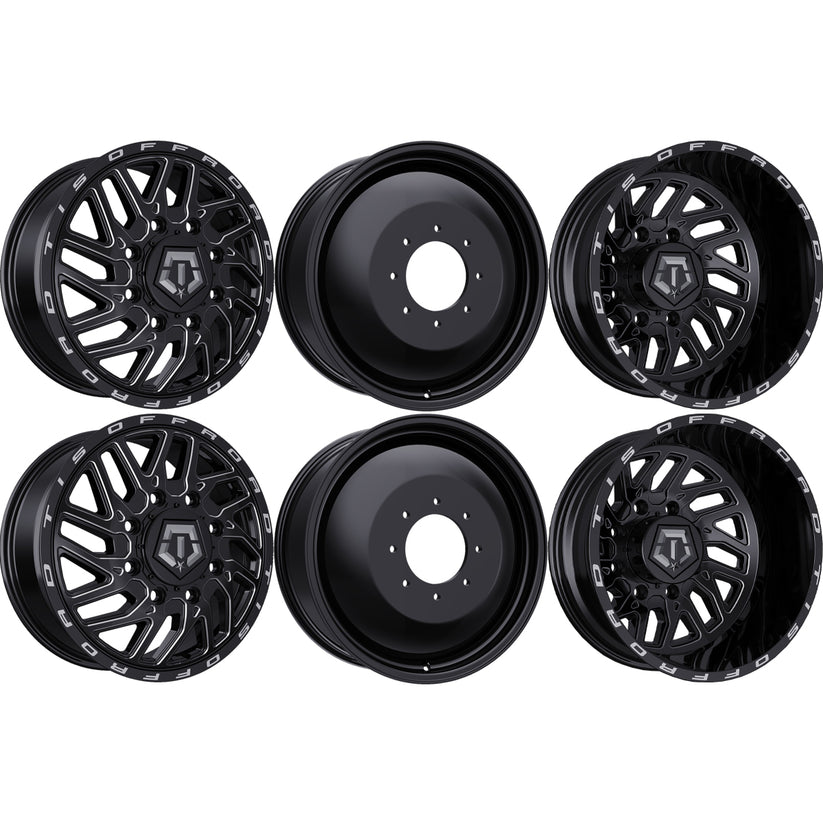 TIS 544BM Dually 22x8.25 Wheels & Nitto Tires Ridge Grappler 325/50R22 Tires - 22" Dually Package