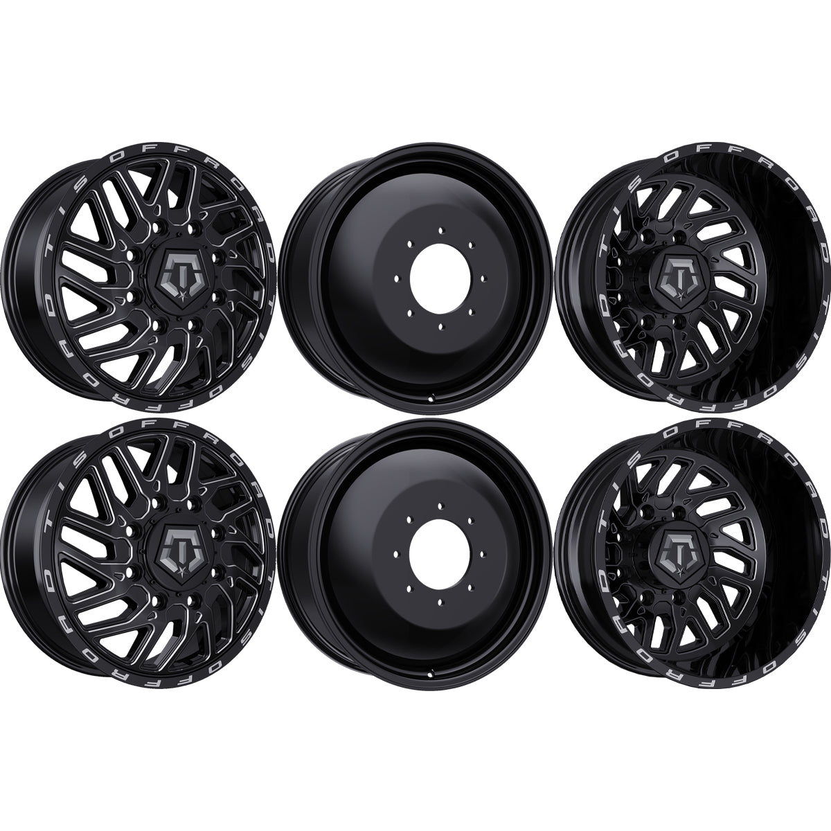 TIS 544BM Dually Black Milled 20x8.25 Wheels & Venom Power Tires Trail Hunter ATX 33x12.50R20 Tires - 20" Dually Package
