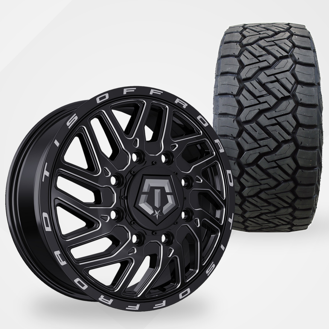 TIS 544BM Dually 22x8.25 Wheels & Nitto Tires Recon Grappler A/T 325/50R22 Tires - 22" Dually Package