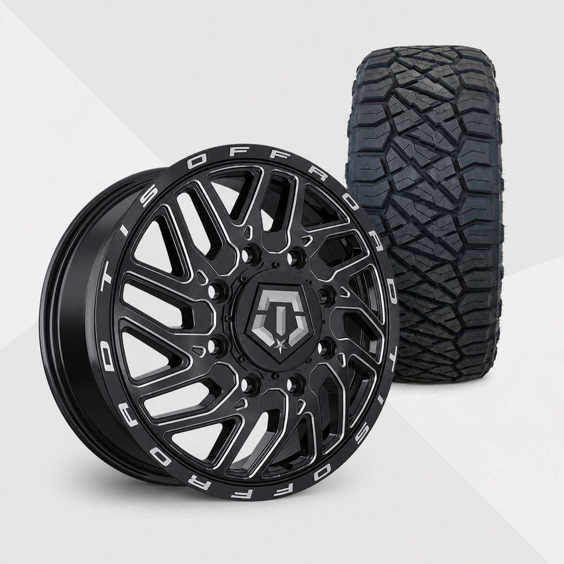 TIS 544BM Dually 22x8.25 Wheels & Nitto Tires Ridge Grappler 325/50R22 Tires - 22" Dually Package