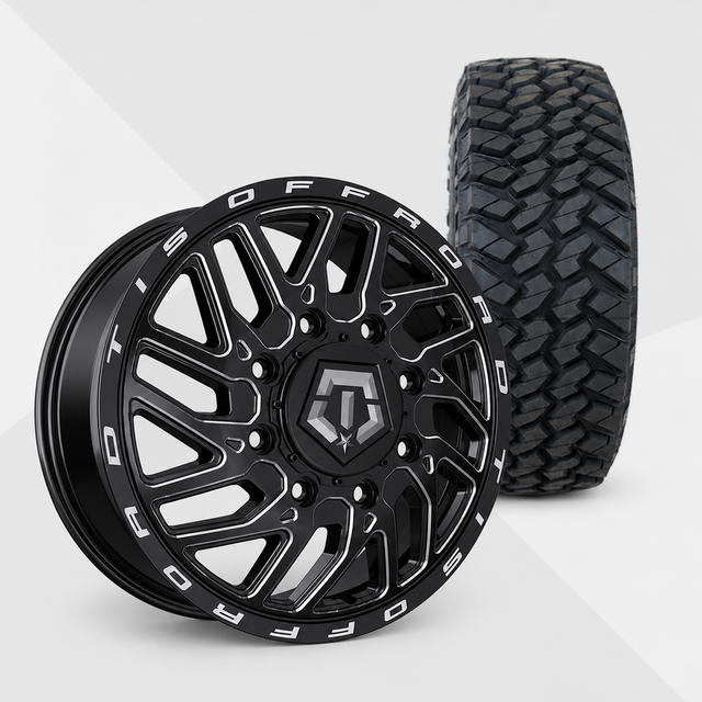 TIS 544BM Dually 20x8.25 Wheels & Nitto Tires Trail Grappler M/T 35x12.50R20 Tires - 20" Dually Package