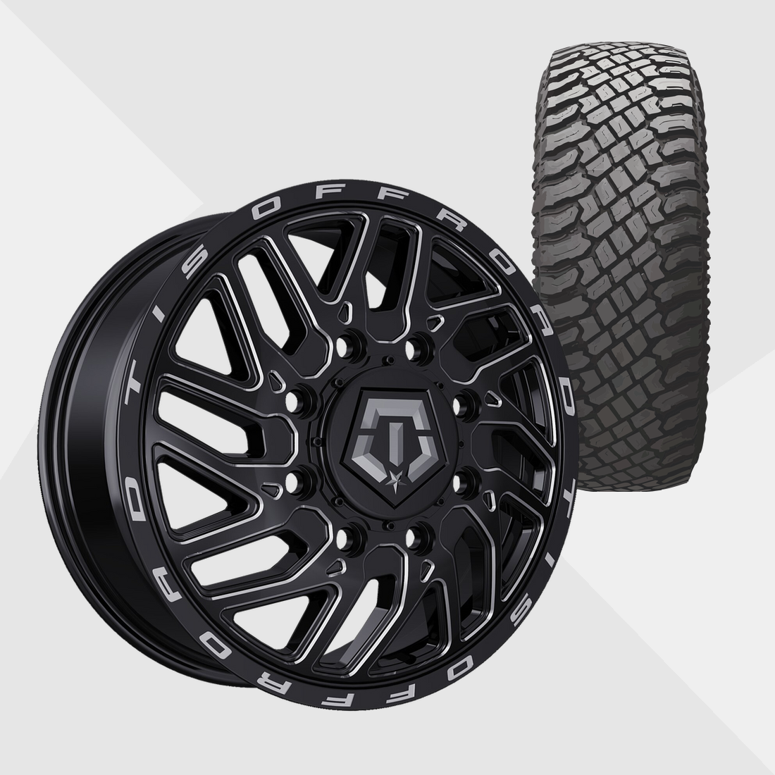 TIS 544BM Gloss Black Milled 20x8.25 8x165.1 (8x6.5) with Atturo Tires Trail Blade X/T 33x12.50R20 Dually Package