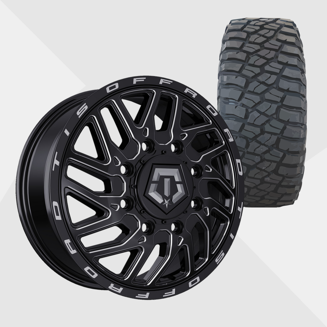 TIS 544BM Gloss Black Milled 20x8.25 8x200 with BF Goodrich Tires Mud Terrain T/A KM3 33x12.50R20 Dually Package