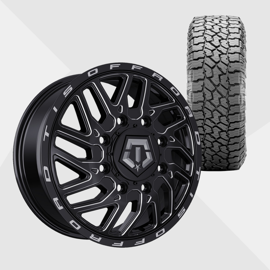 TIS 544BM Gloss Black Milled 20x8.25 8x165.1 (8x6.5) with Falken Tires Wildpeak A/T4W 35x12.50R20 Dually Package