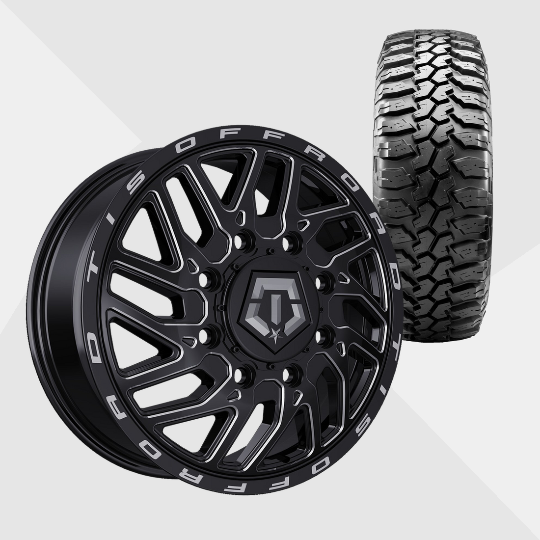 TIS 544BM Gloss Black Milled 20x8.25 8x200 with Maxxis Tires Bighorn M/T 762 275/65R20 Dually Package