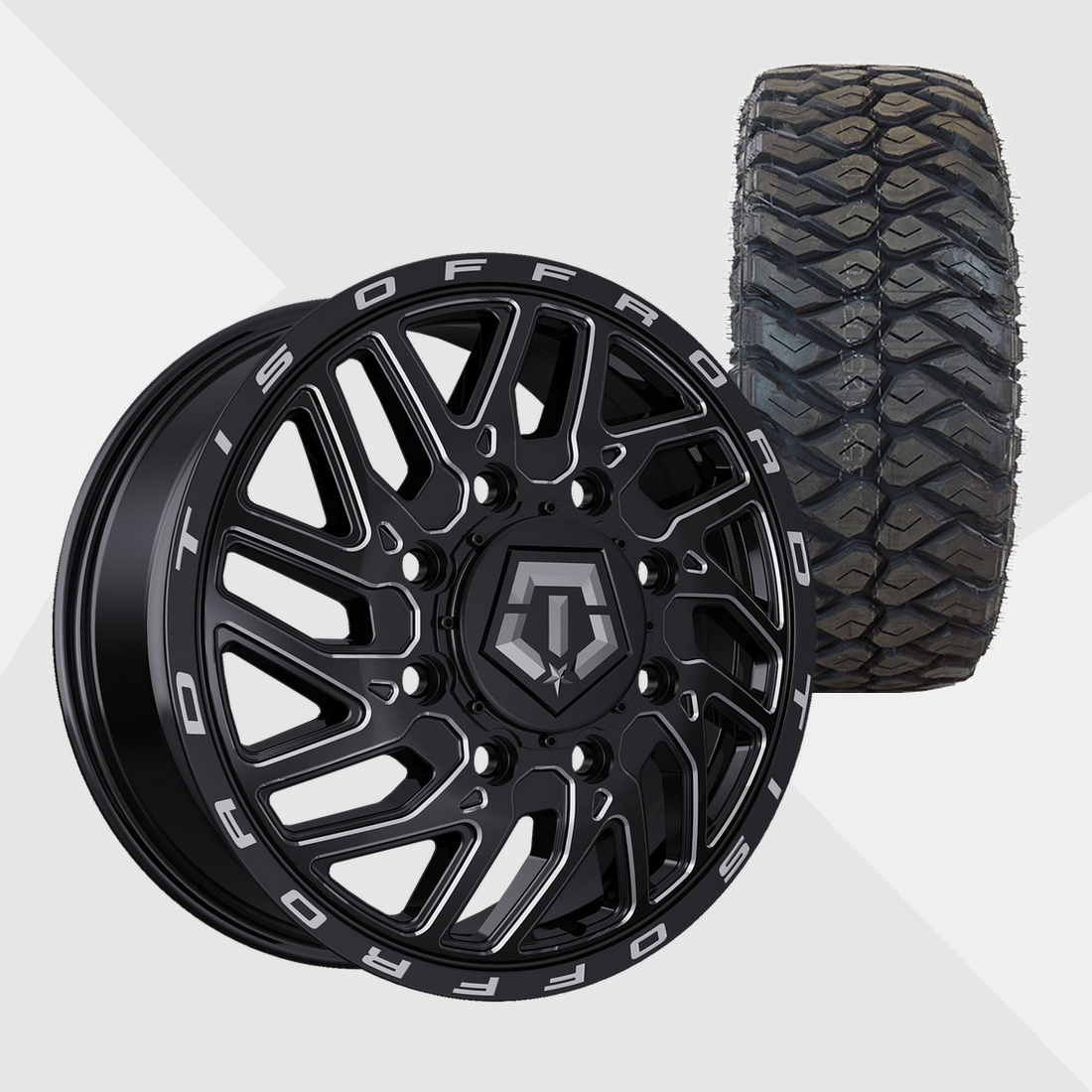 TIS 544BM Gloss Black Milled 20x8.25 8x200 with Maxxis Tires Razr M/T 275/65R20 Dually Package