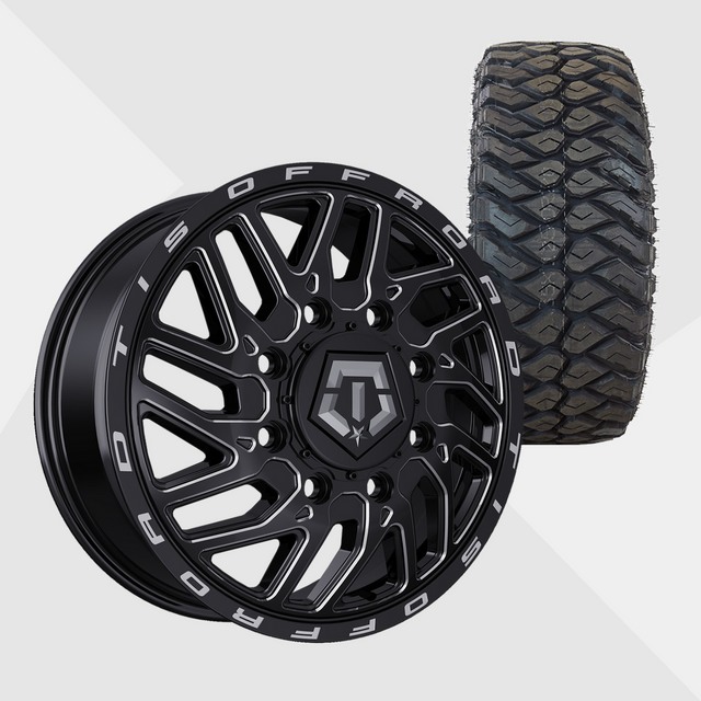 TIS 544BM Gloss Black Milled 20x8.25 8x200 with Maxxis Tires Razr M/T 275/65R20 Dually Package
