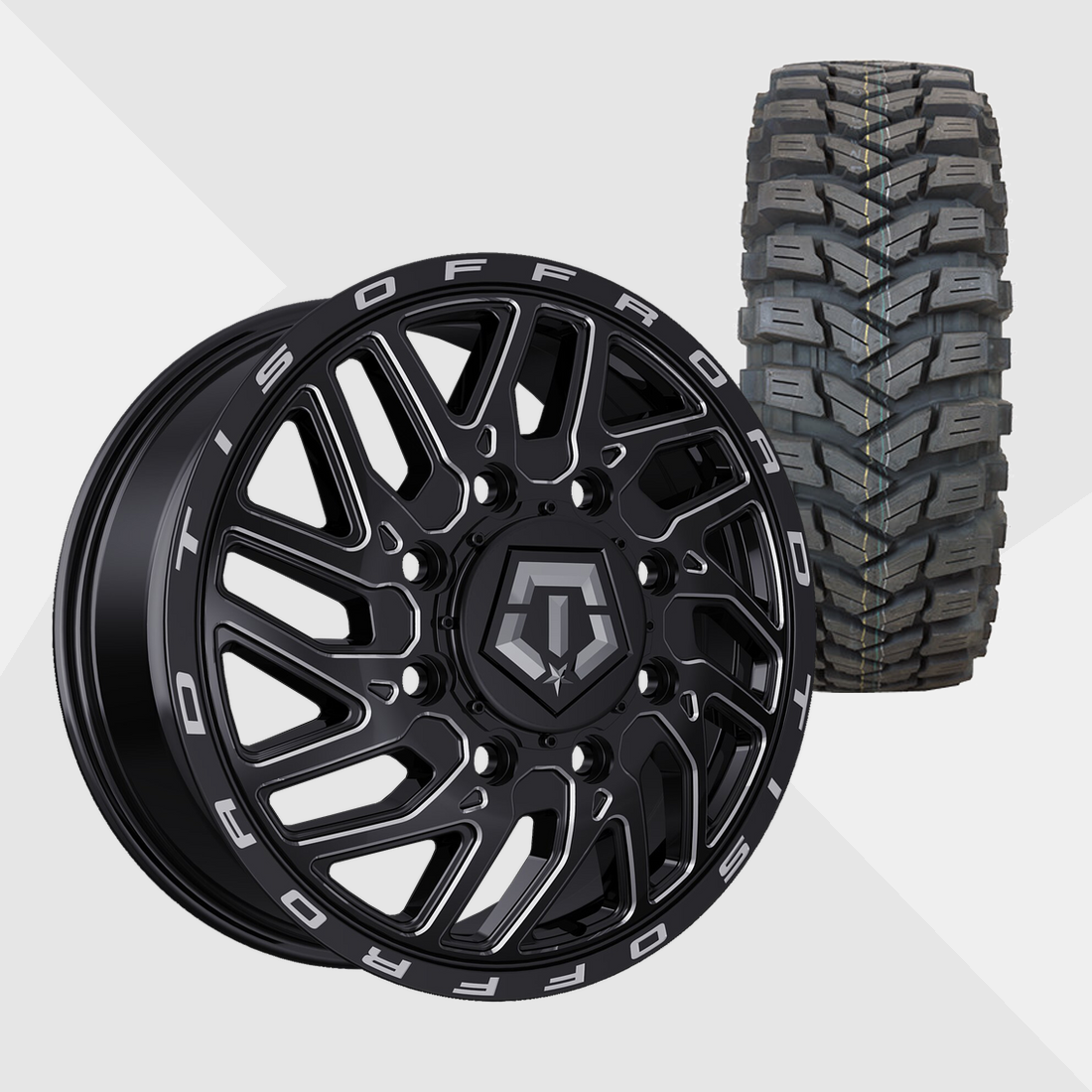 TIS 544BM Gloss Black Milled 20x8.25 8x165.1 (8x6.5) with Maxxis Tires Trepador M8060 35x12.50R20 Dually Package
