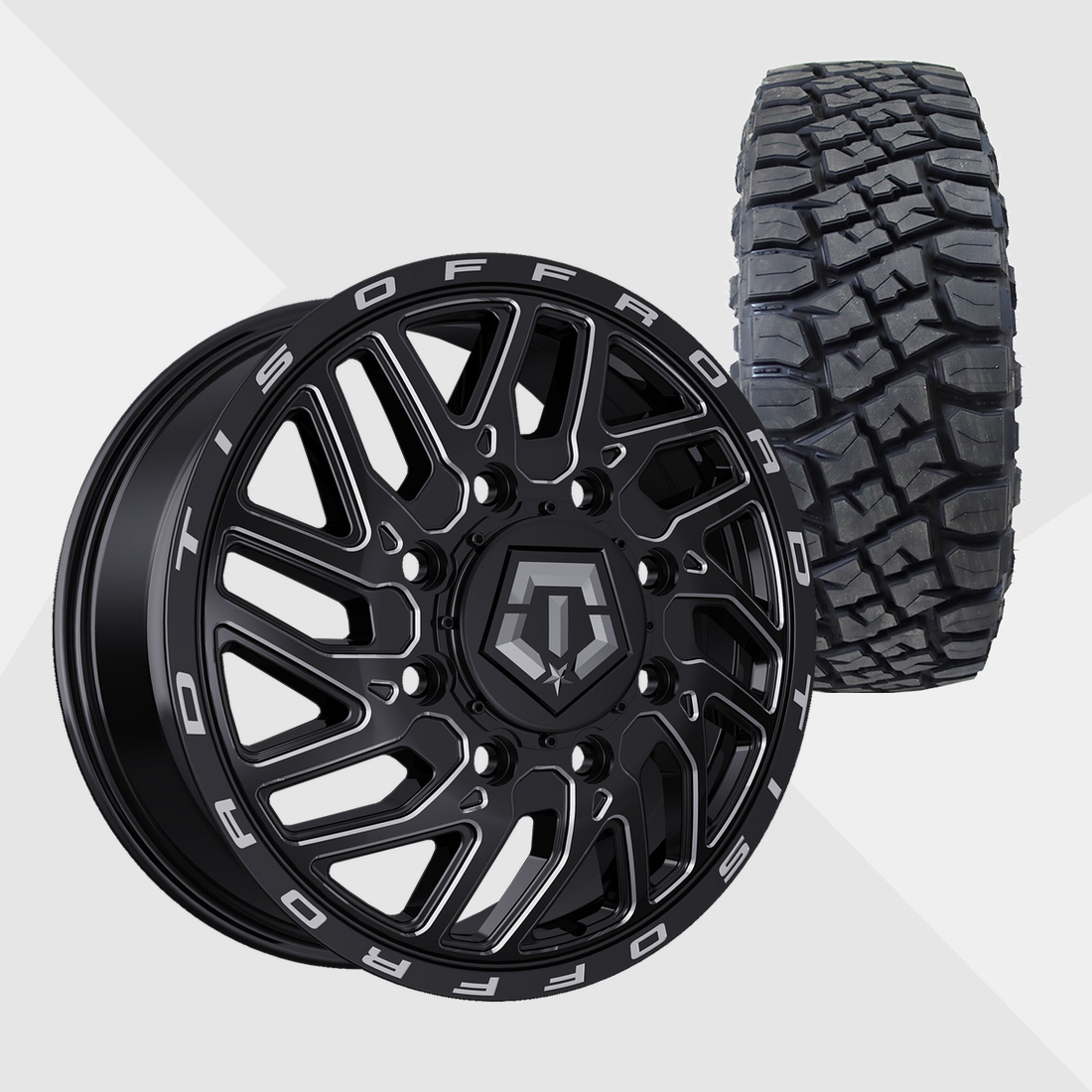 TIS 544BM Gloss Black Milled 22x8.25 8x200 with Toyo Tires Open Country R/T Pro 285/55R22 Dually Package