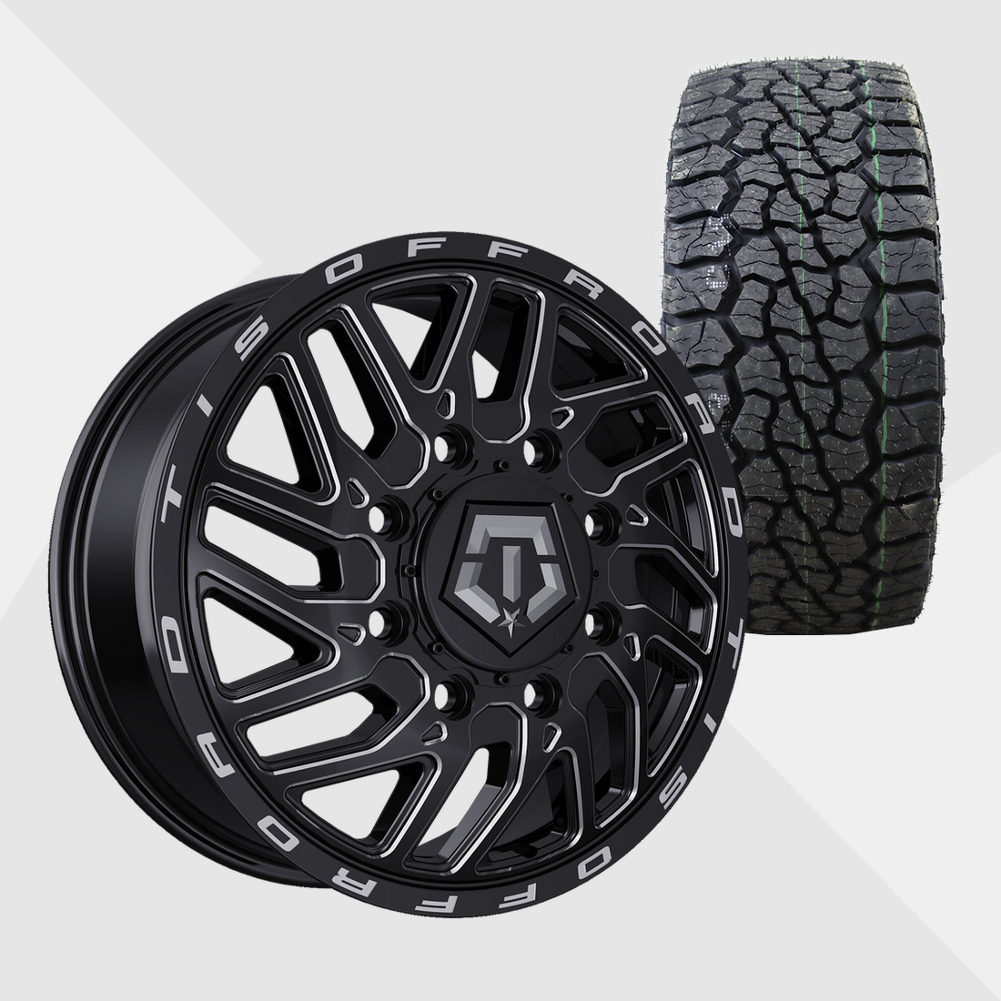 TIS 544BM Gloss Black Milled 22x8.25 8x165.1 (8x6.5) with Venom Power Tires Swampthing A/T 35x12.50R22 Dually Package