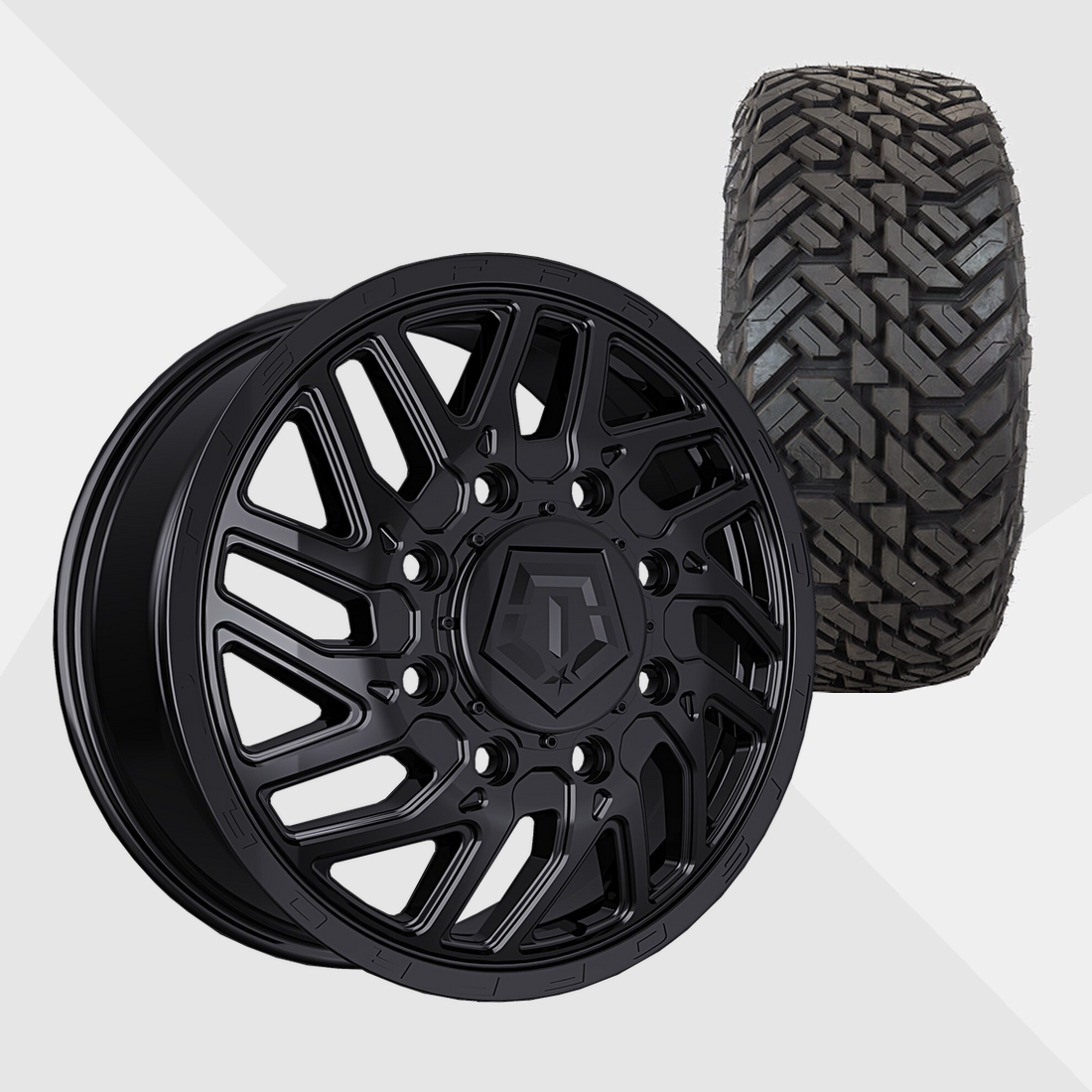 TIS 544B Gloss Black 22x8.25 8x165.1 (8x6.5) with Fuel Tires Gripper M/T 33x12.50R22 Dually Package