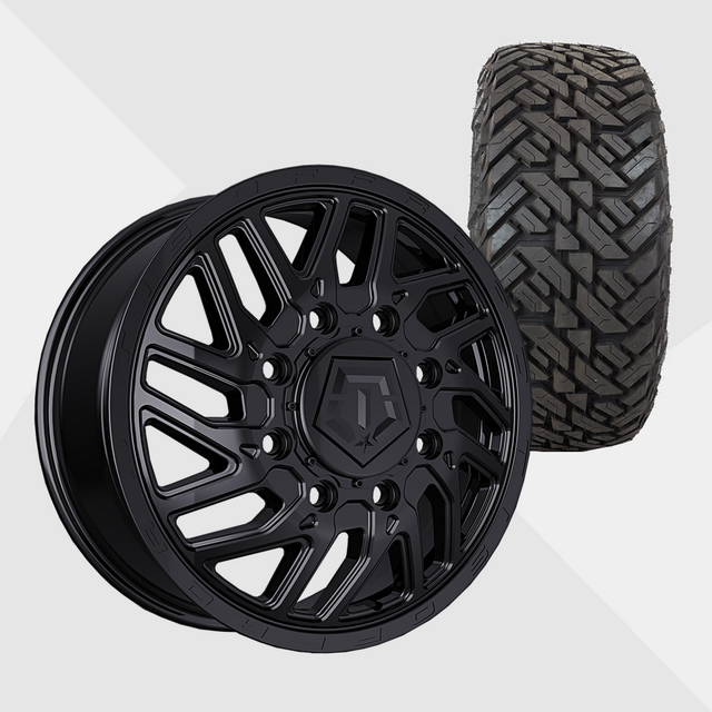 TIS 544B Gloss Black 22x8.25 8x165.1 (8x6.5) with Fuel Tires Gripper M/T 33x12.50R22 Dually Package