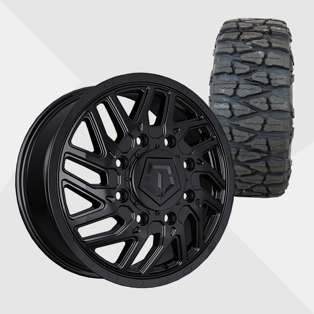 TIS 544B Gloss Black 22x8.25 8x200 with Nitto Tires Mud Grappler 37x13.50R22 Dually Package