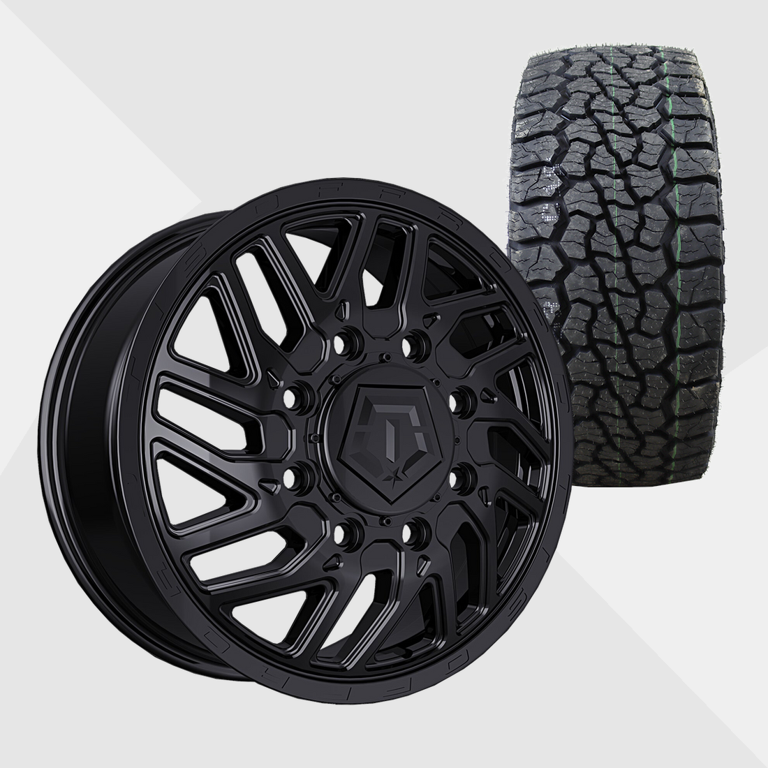 TIS 544B Gloss Black 22x8.25 8x165.1 (8x6.5) with Venom Power Tires Swampthing A/T 33x12.50R22 Dually Package