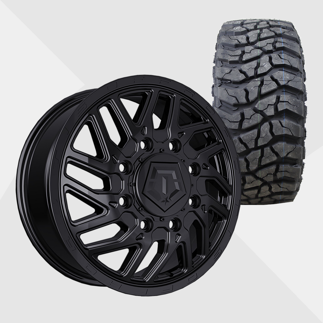 TIS 544B Gloss Black 22x8.25 8x210 with Venom Power Tires Swampthing M/T 35x12.50R22 Dually Package