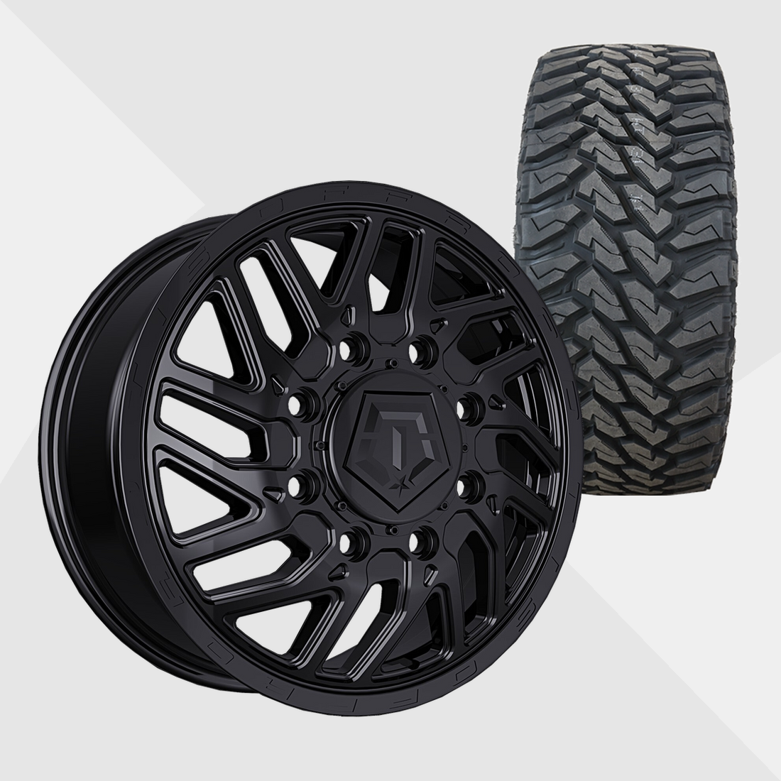TIS 544B Gloss Black 22x8.25 8x200 with Venom Power Tires Terra Hunter M/T 33x12.50R22 Dually Package